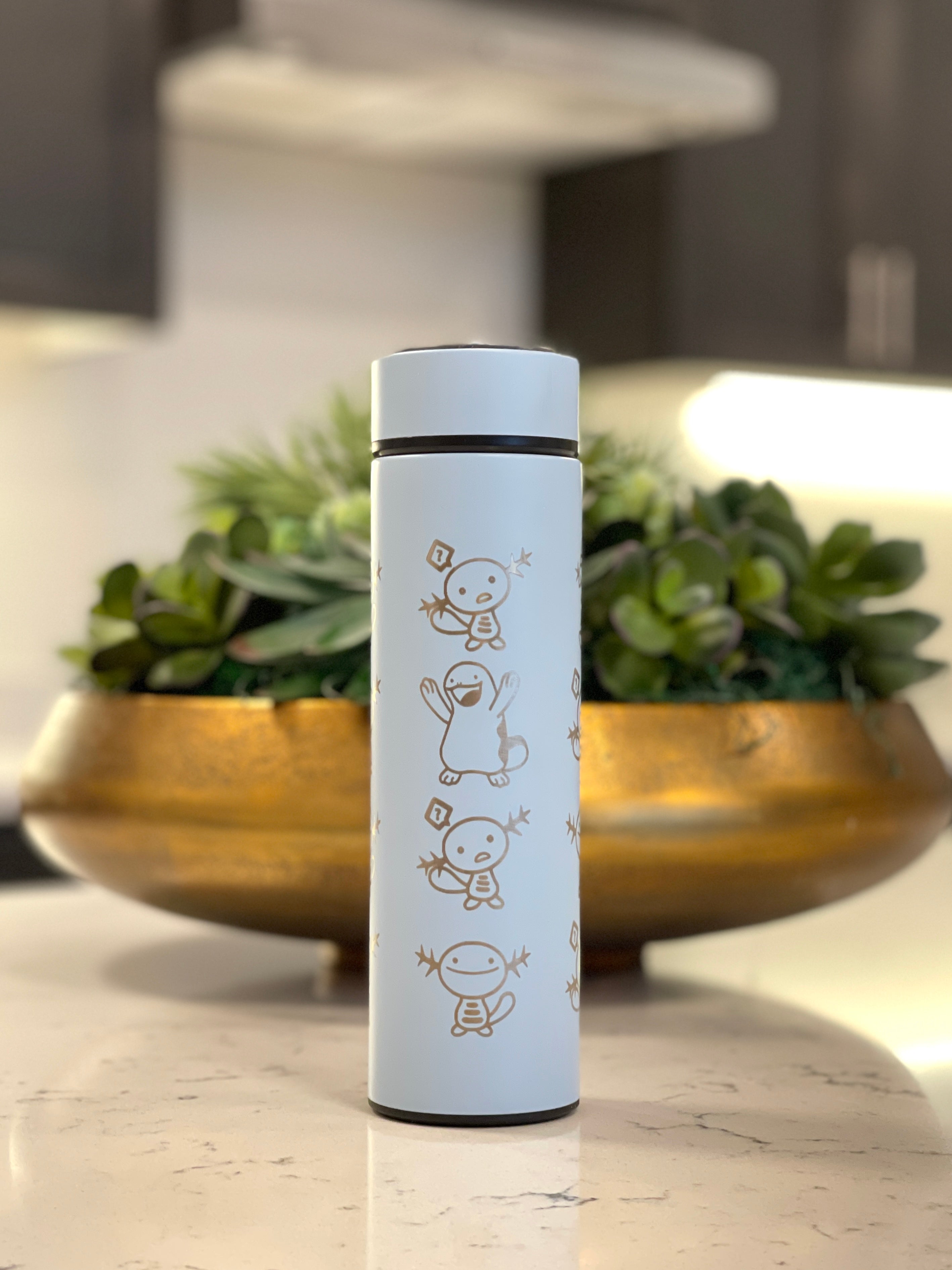 Wooper Quagsire Coffee Tumbler Tea Infuser with Beanie Skatebording Wooper, Water Bottle Travel Mug Thermos, Funny Anime Fan Gift