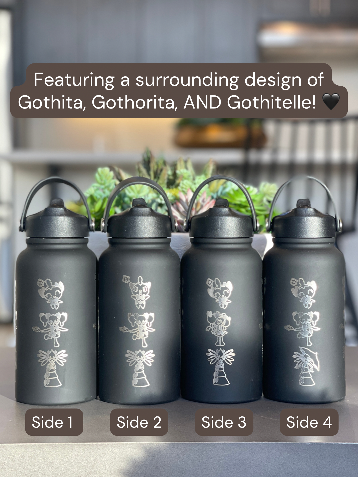 Gothita Gothitelle Gothorita Water Bottle Engraved Waterbottle Gothita Evolution Line Goth Coffee Tumbler Thermos Flask, Gamer Anniversary Gift