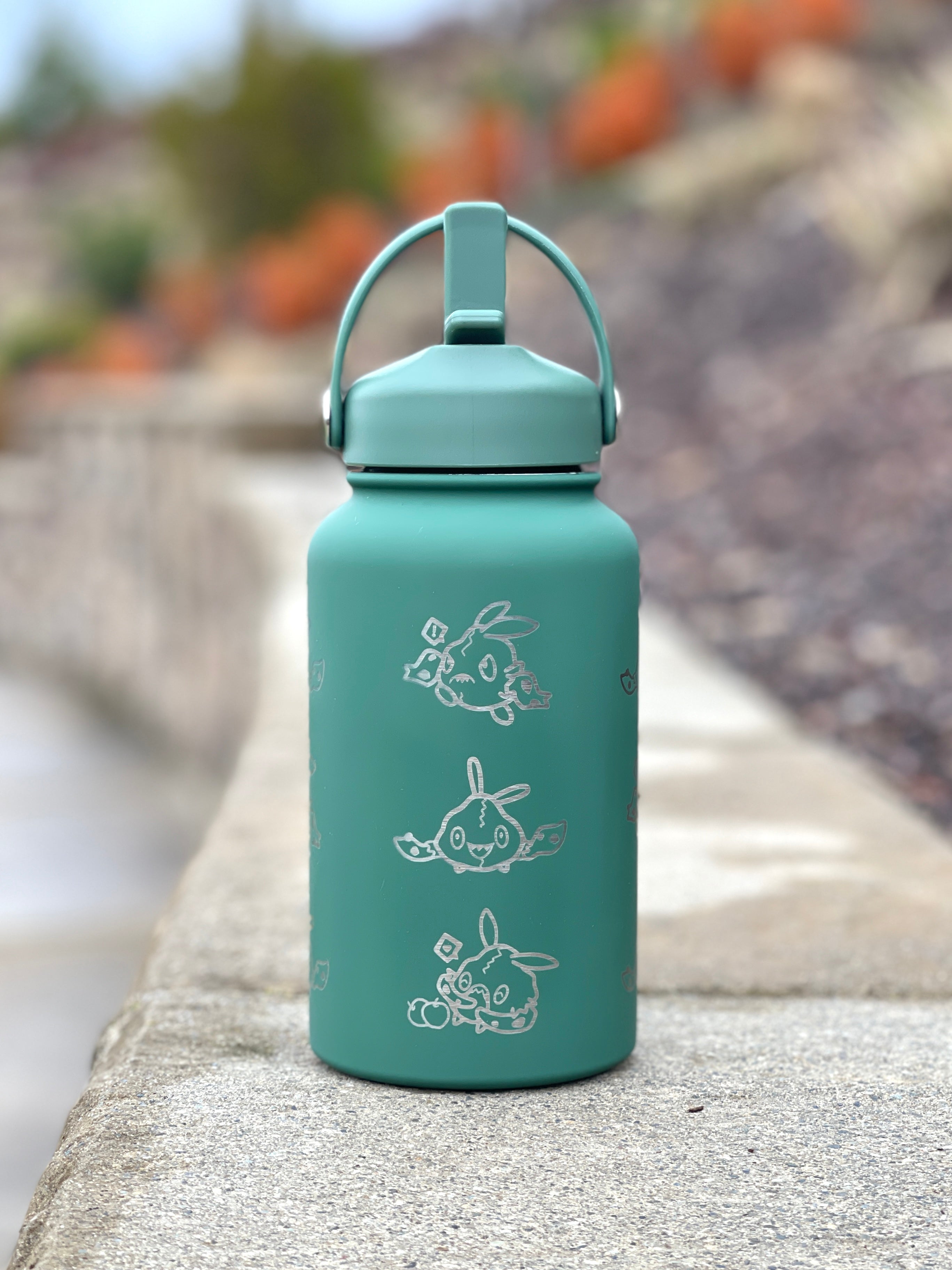Trubbish Water Bottle Engraved Coffee Tumbler with Trubbish in Trash Can & Eating Berries Waterbottle, Funny Anime Fan Birthday Gift