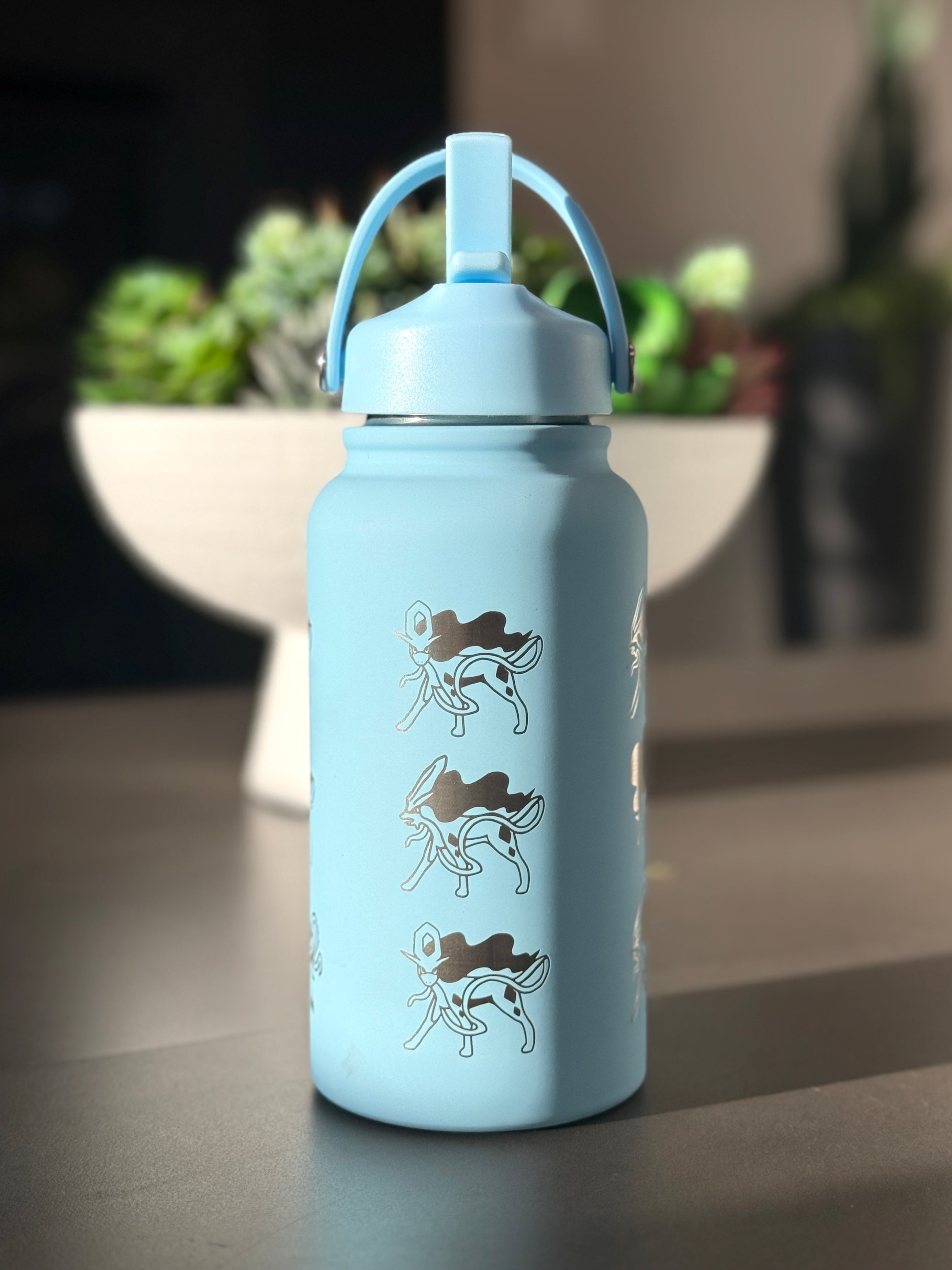 Suicune Water Bottle Engraved Waterbottle with Walking Wake, Johto Legendary Dog Coffee Tumbler Thermos Flask, Gamer Anniversary Gift