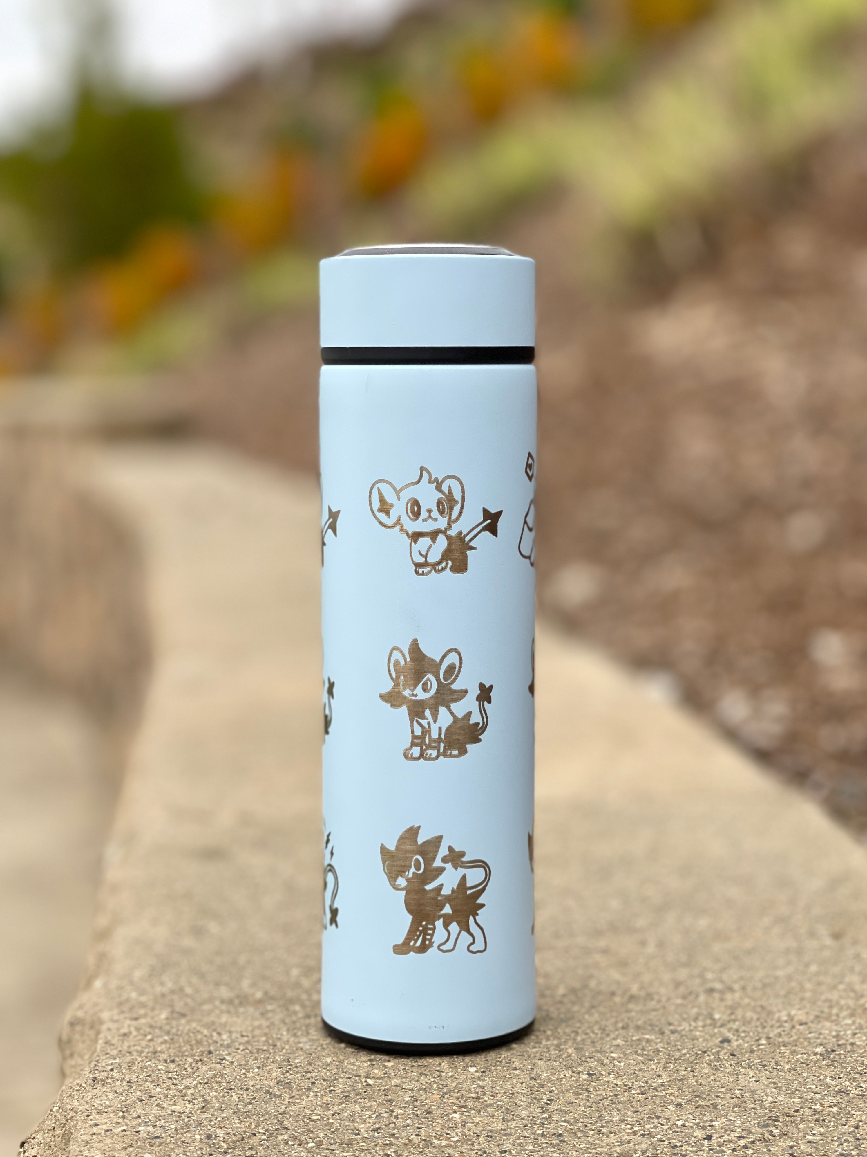 Shinx Luxio Luxray Coffee Tumbler Tea Infuser Shinx Evolution Trio, Engraved Water Bottle Travel Mug Thermos, Anime Fan Gift