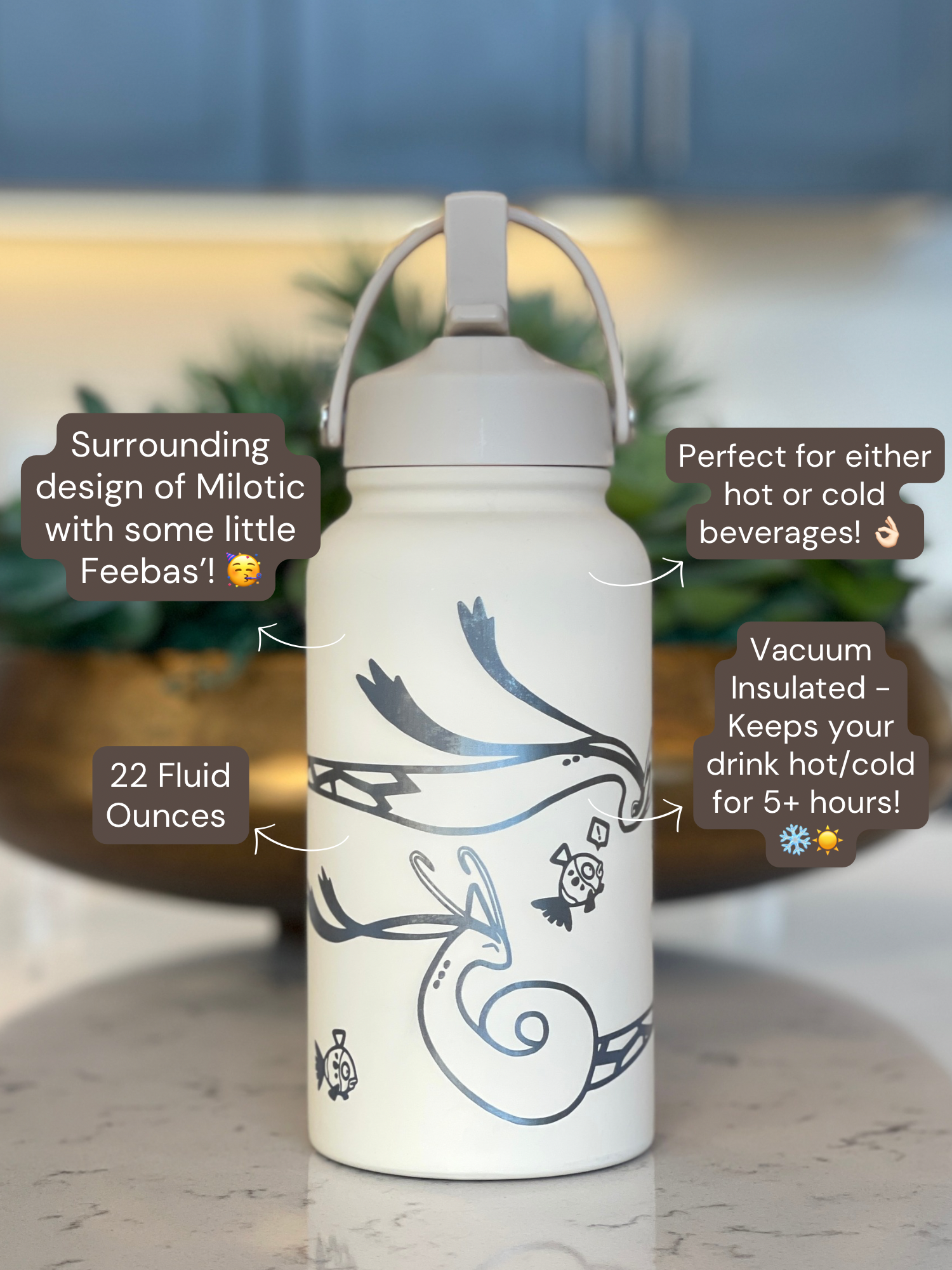 Milotic & Feebas Water Bottle Engraved Waterbottle, Dragon Coffee Tumbler Thermos Flask, Gamer Anniversary Gift