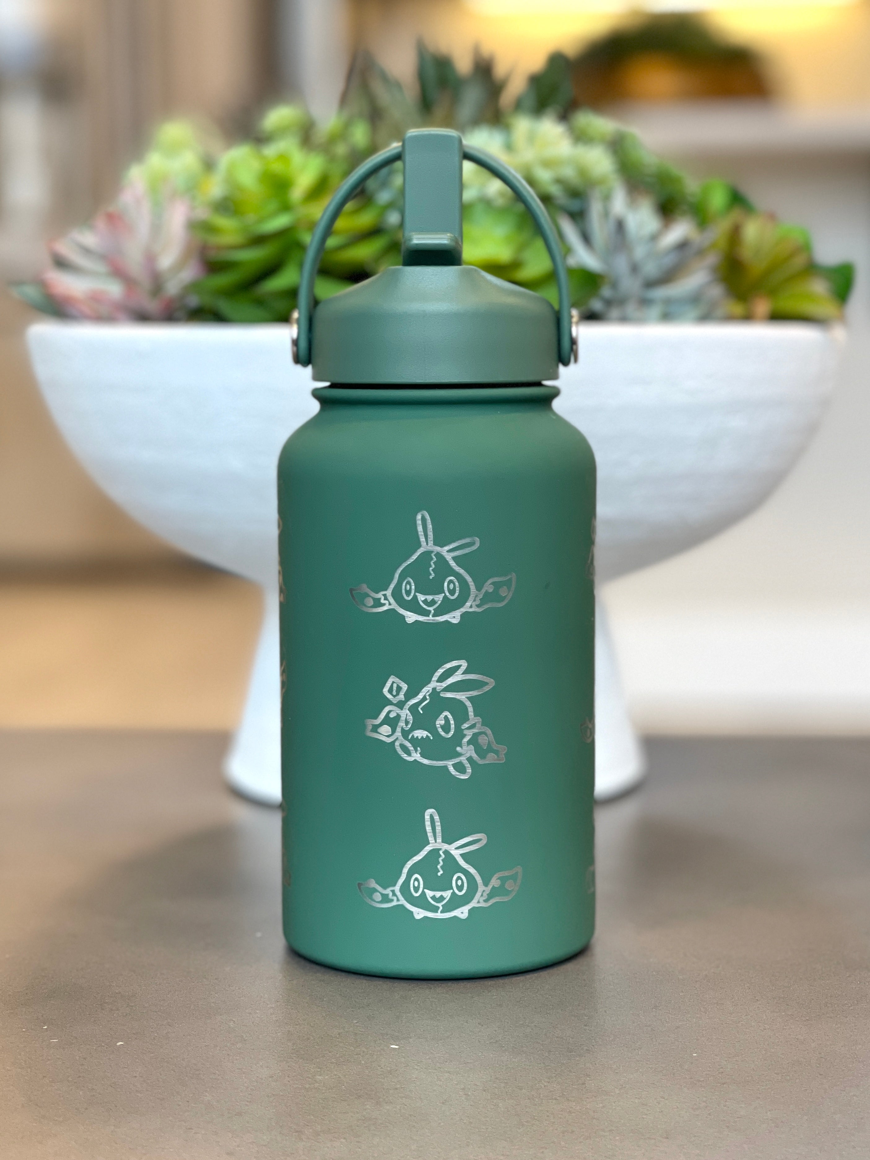 Trubbish Water Bottle Engraved Coffee Tumbler with Trubbish in Trash Can & Eating Berries Waterbottle, Funny Anime Fan Birthday Gift
