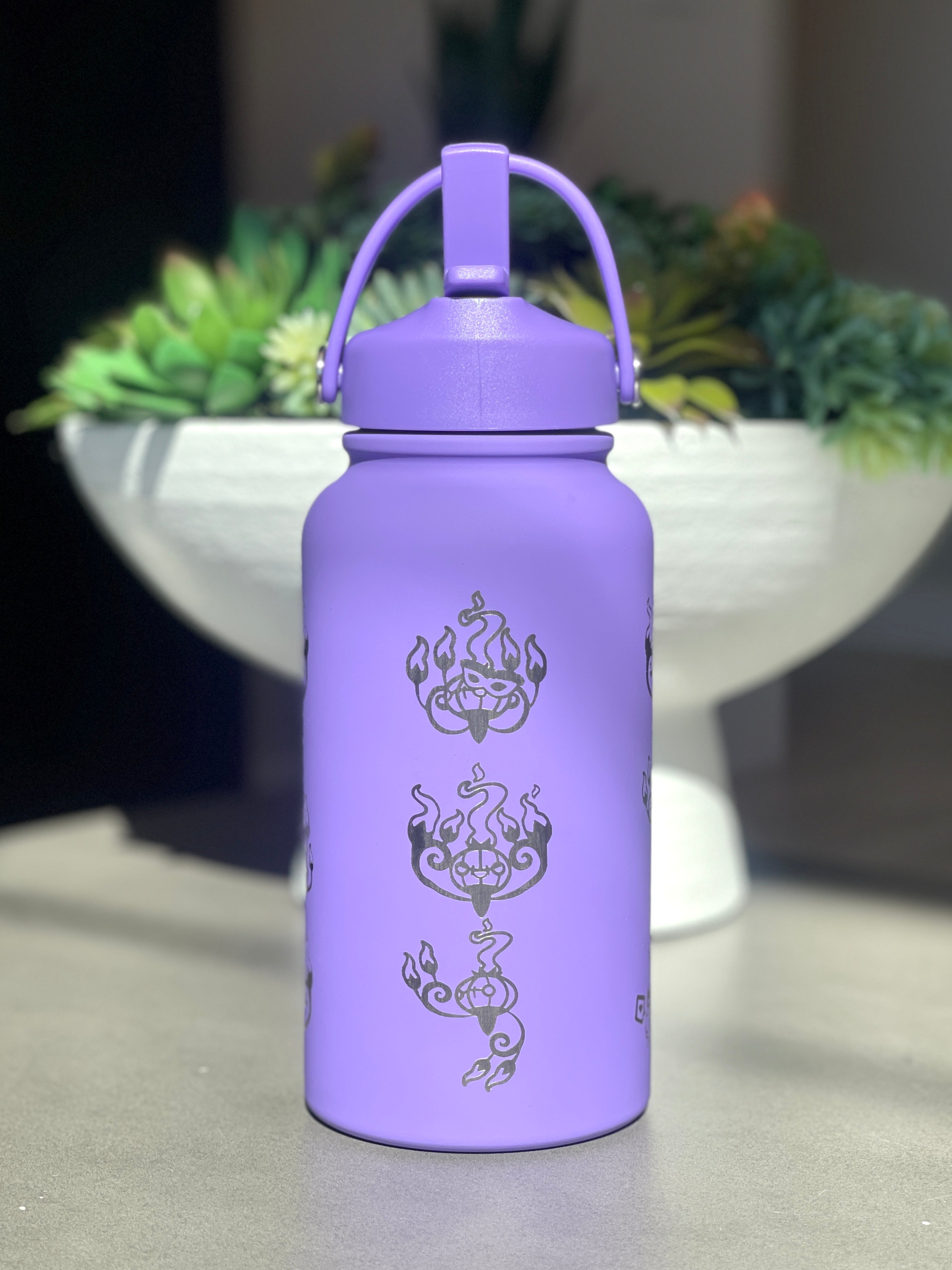 Chandelure Water Bottle Engraved Waterbottle with Mega Chandelure & Litwick, Ghost Chandalier Coffee Tumbler Thermos Flask, Gamer Anniversary Gift