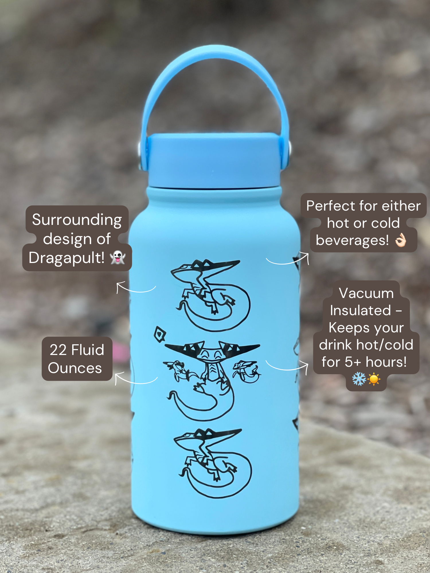 Dragapult Water Bottle Engraved Waterbottle with Dreepy Dragon Darts Coffee Tumbler Thermos Flask, Ghost Dragon Gamer Anniversary Gift