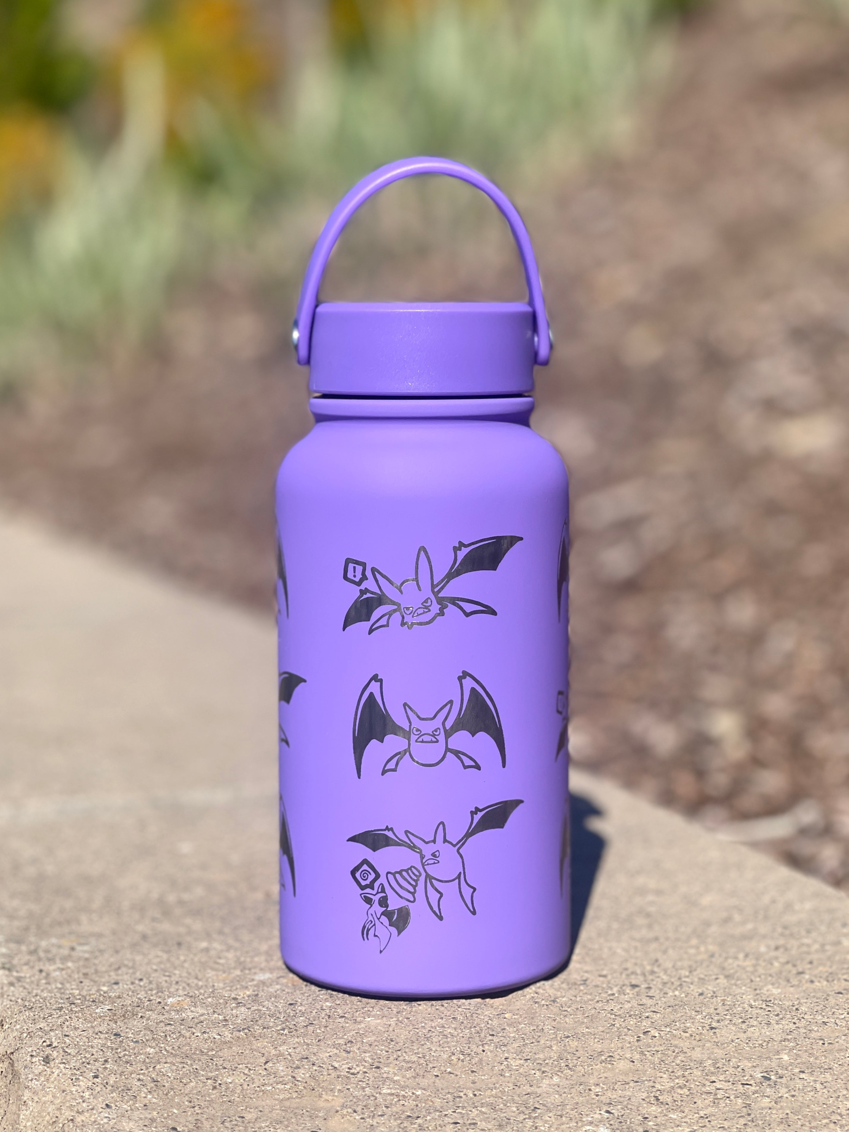 Crobat Water Bottle Engraved Waterbottle, Bat Crobat with Beanie Coffee Tumbler Thermos Travel Mug, Gamer Anniversary Gift