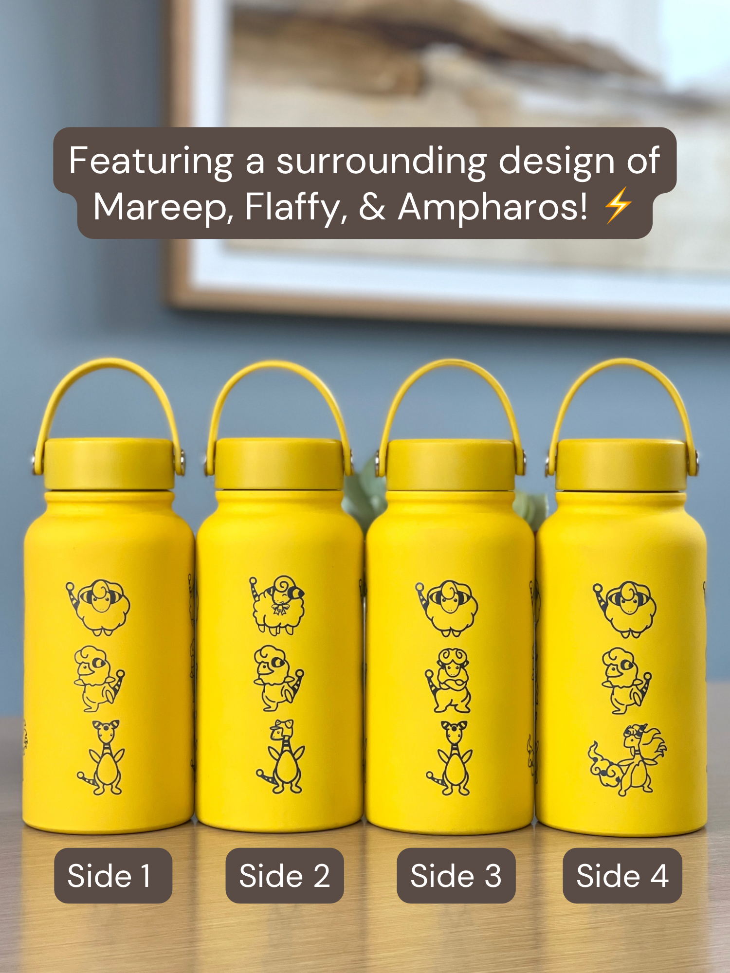 Mareep Flaffy Ampharos Water Bottle Engraved Waterbottle with Mega Ampharos, Mareep Evolution Trio Coffee Tumbler Thermos, Gamer Anniversary Gift