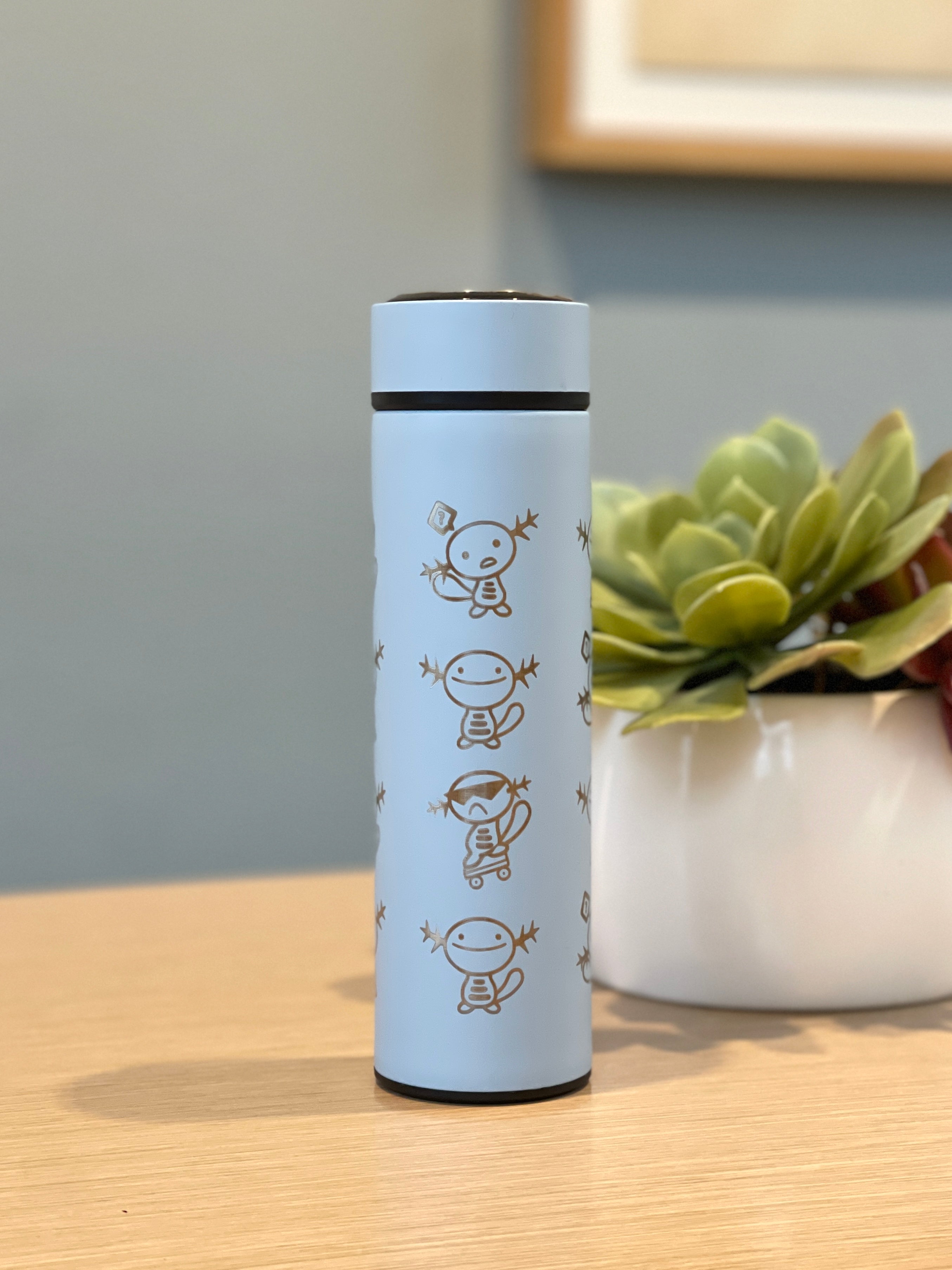 Wooper Quagsire Coffee Tumbler Tea Infuser with Beanie Skatebording Wooper, Water Bottle Travel Mug Thermos, Funny Anime Fan Gift