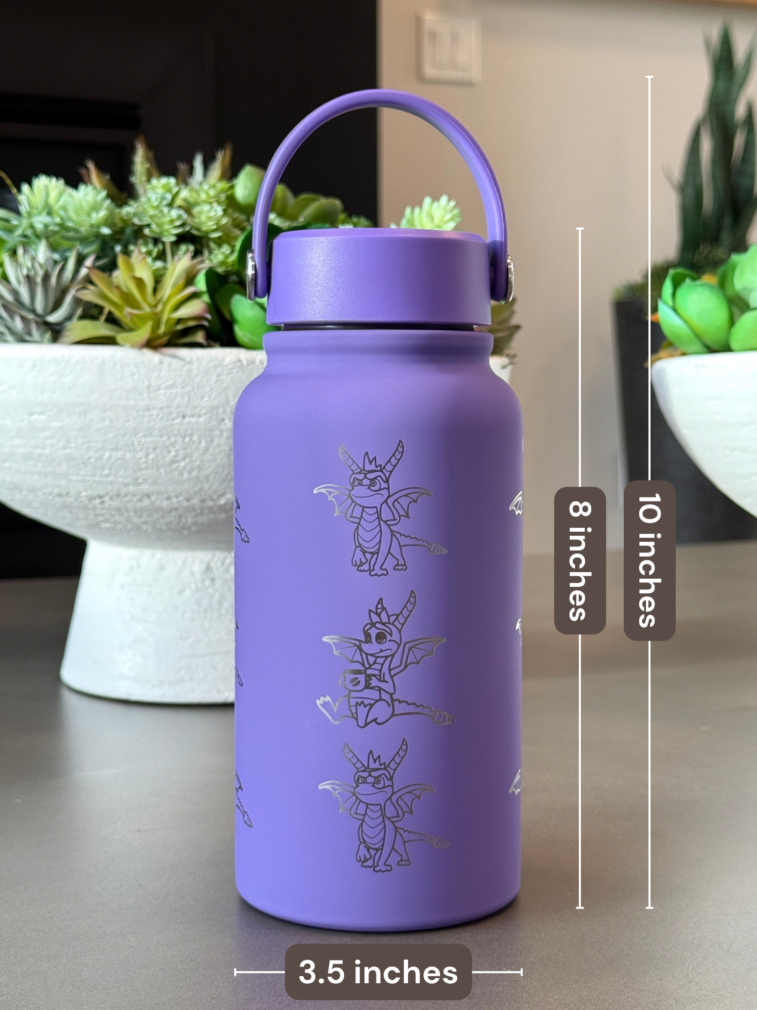 Spyro Water Bottle Engraved Waterbottle with Spyro Wearing Sunglasses Coffee Tumbler Thermos Flask, Gamer Anniversary Gift