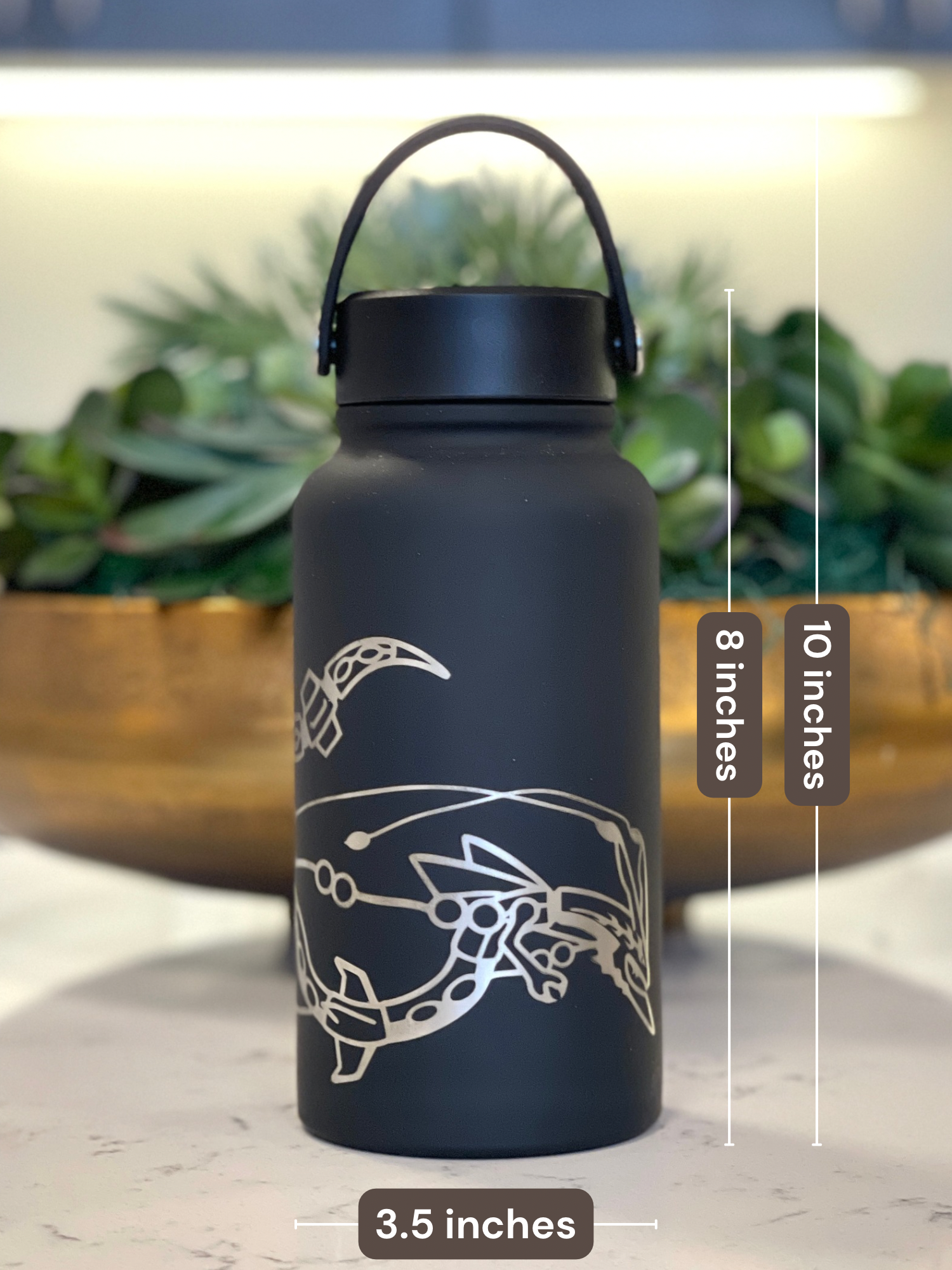 Shiny Rayquaza & Mega Rayquaza Water Bottle Engraved Waterbottle Black Rayquaza Dragon Legendary Coffee Tumbler Thermos, Gamer Anniversary Gift