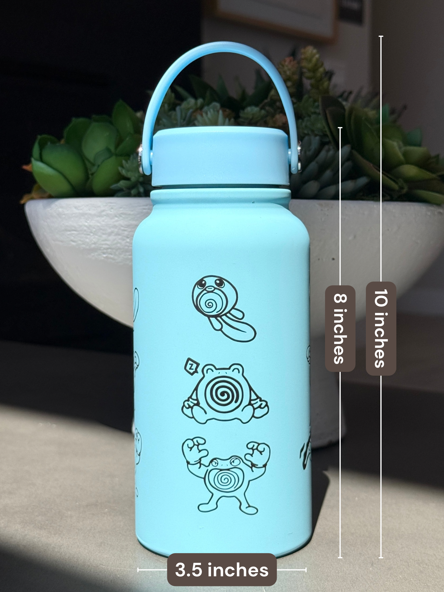 Poliwag Poliwhirl Poliwrath Waterbottle Engraved Water Bottle with Gangster Poliwag & Sleeping Poliwhirl Coffee Tumbler Thermos Flask, Gamer Birthday Gift