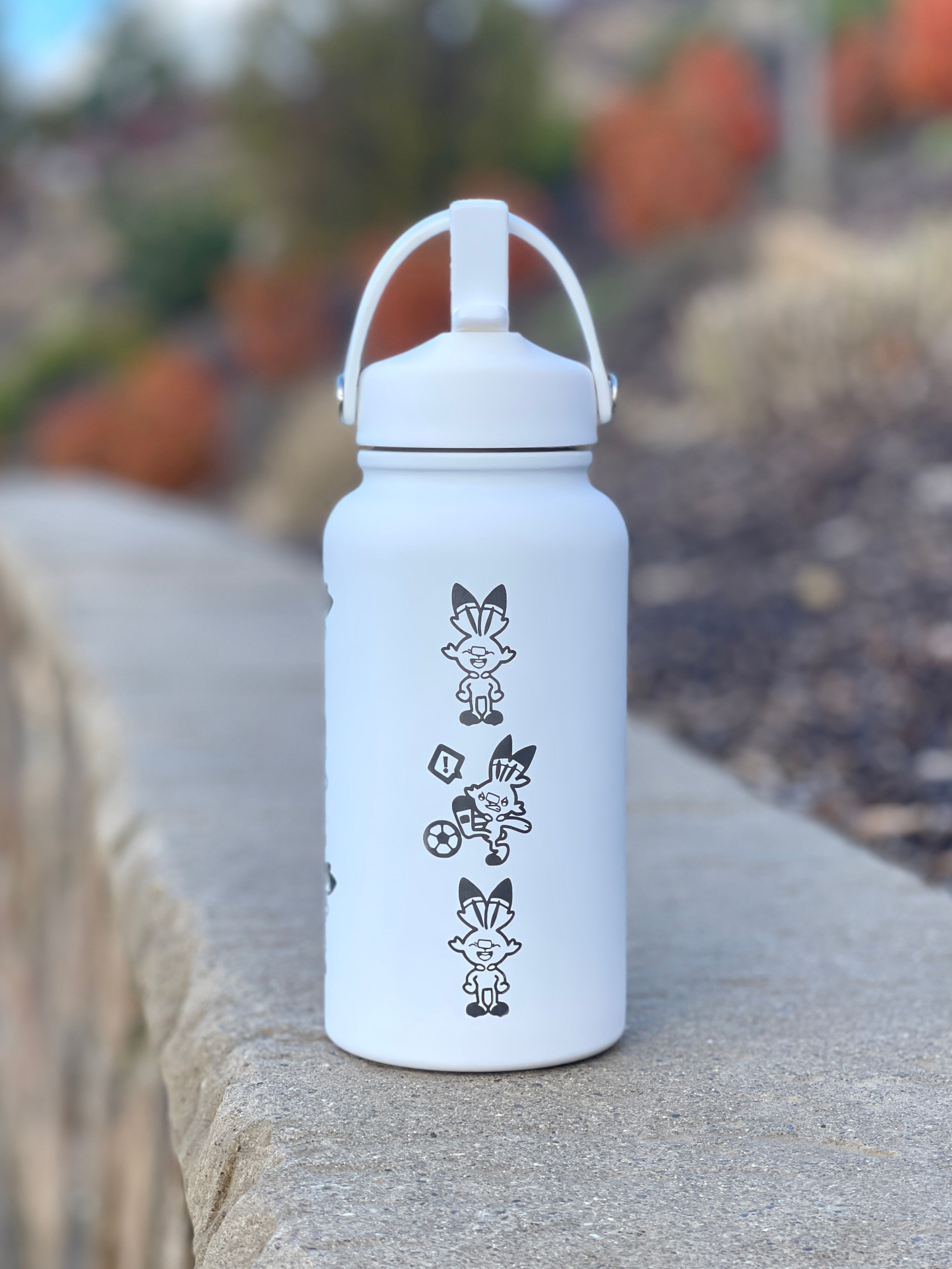 Scorbunny Water Bottle Engraved Coffee Tumbler with Sleeping & Soccer Ball Scorbunny Waterbottle, Galar Fire Starter Thermos Anime Fan Birthday Gift