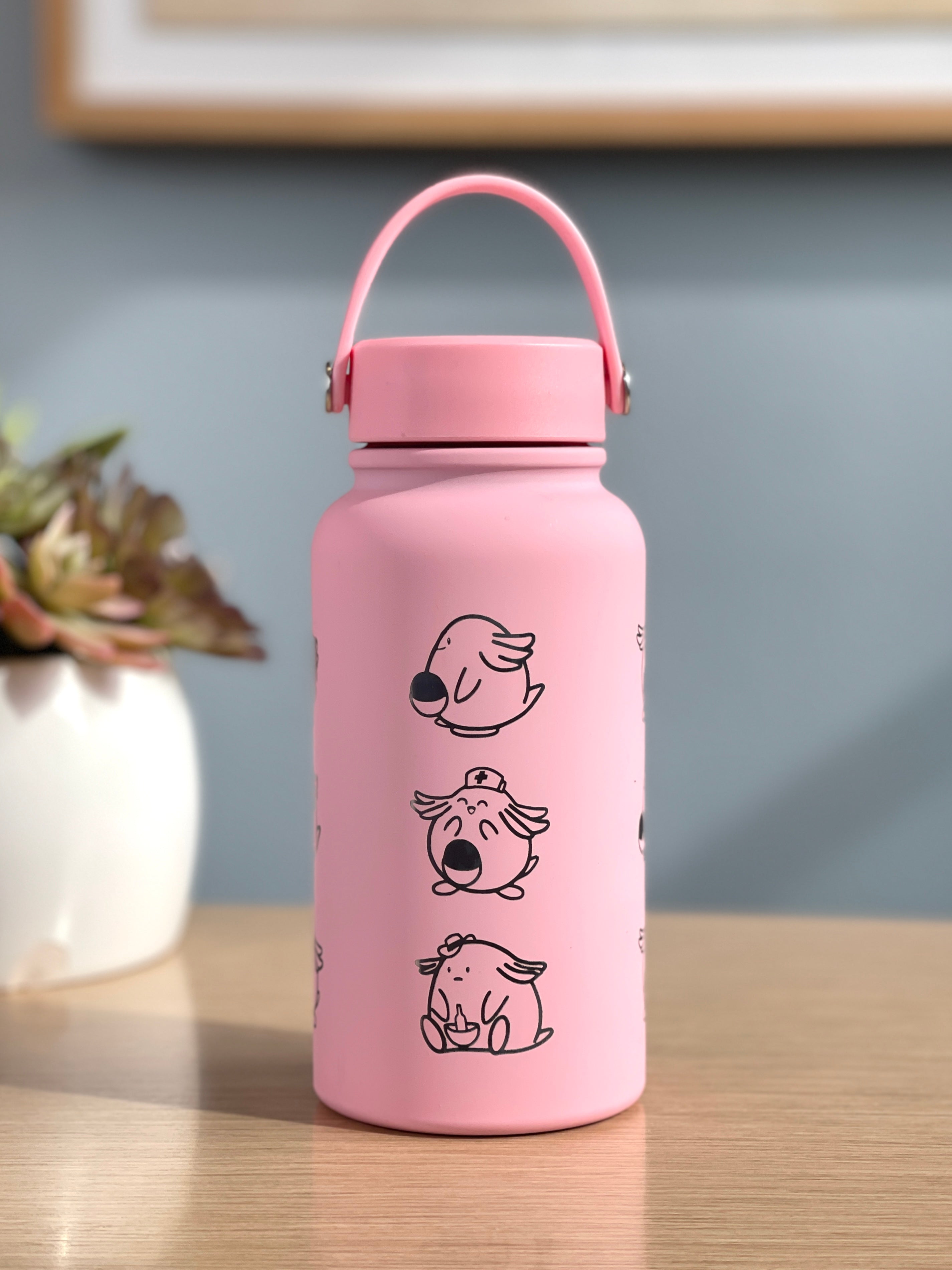 Chansey Blissey Water Bottle Engraved Waterbottle with Nurse & Sad Chansey, Cute Tumbler Thermos Flask, Gamer Anniversary Gift