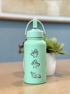 Grookey Water Bottle Engraved Coffee Tumbler with Sleeping & Angry Grookey, Grass Starter Thermos Anime Fan Birthday Gift