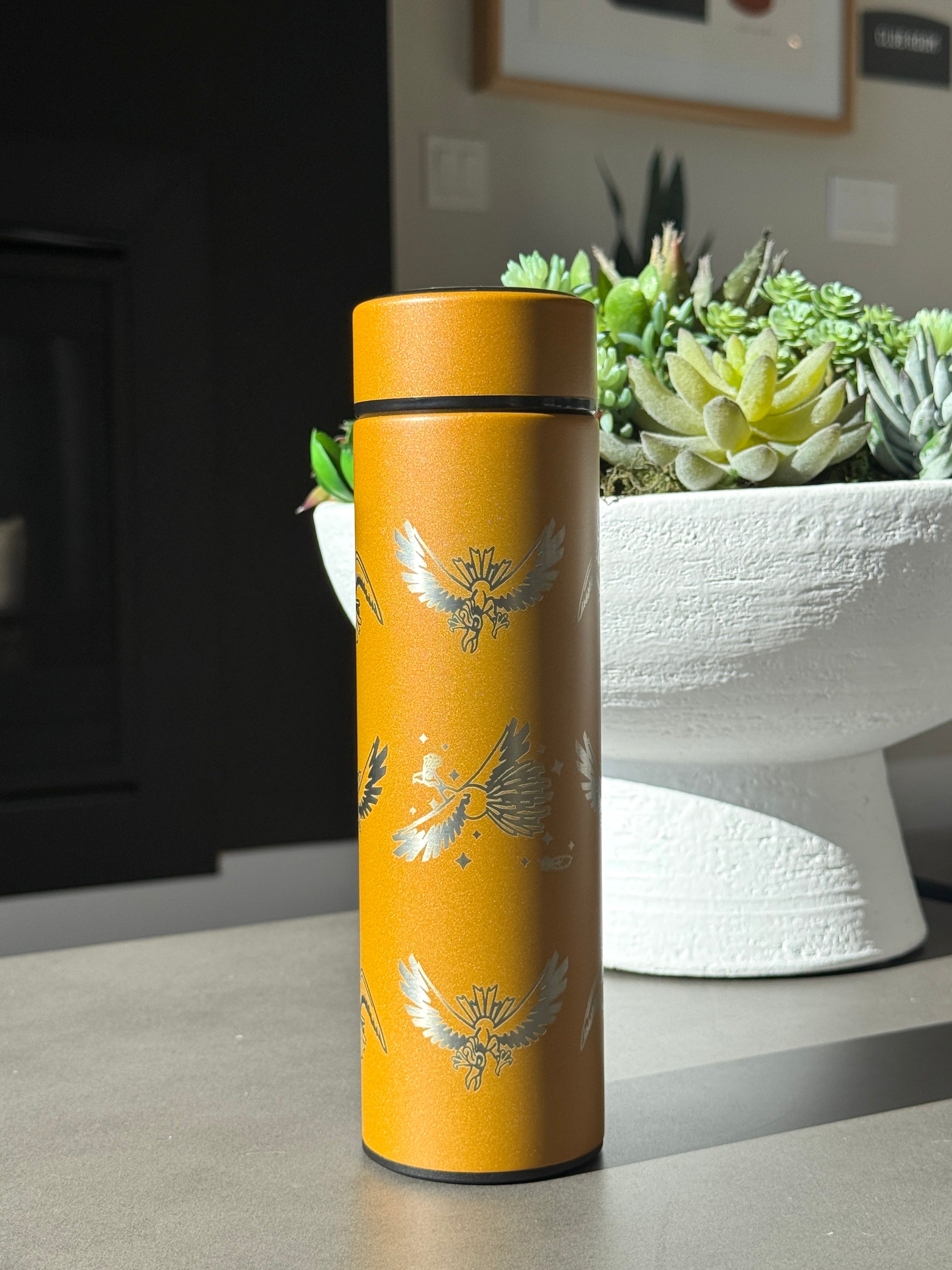 Ho-Oh Coffee Tumbler Tea Infuser, Johto Legendary Engraved Water Bottle Travel Mug, Anime Fan Gift