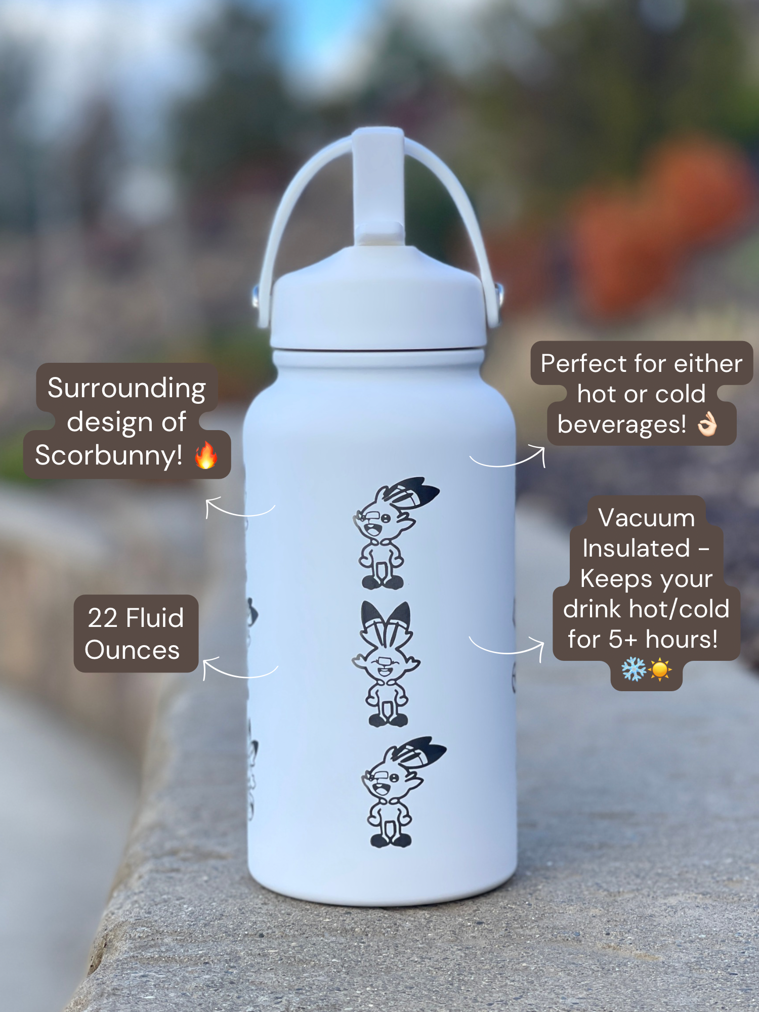 Scorbunny Water Bottle Engraved Coffee Tumbler with Sleeping & Soccer Ball Scorbunny Waterbottle, Galar Fire Starter Thermos Anime Fan Birthday Gift