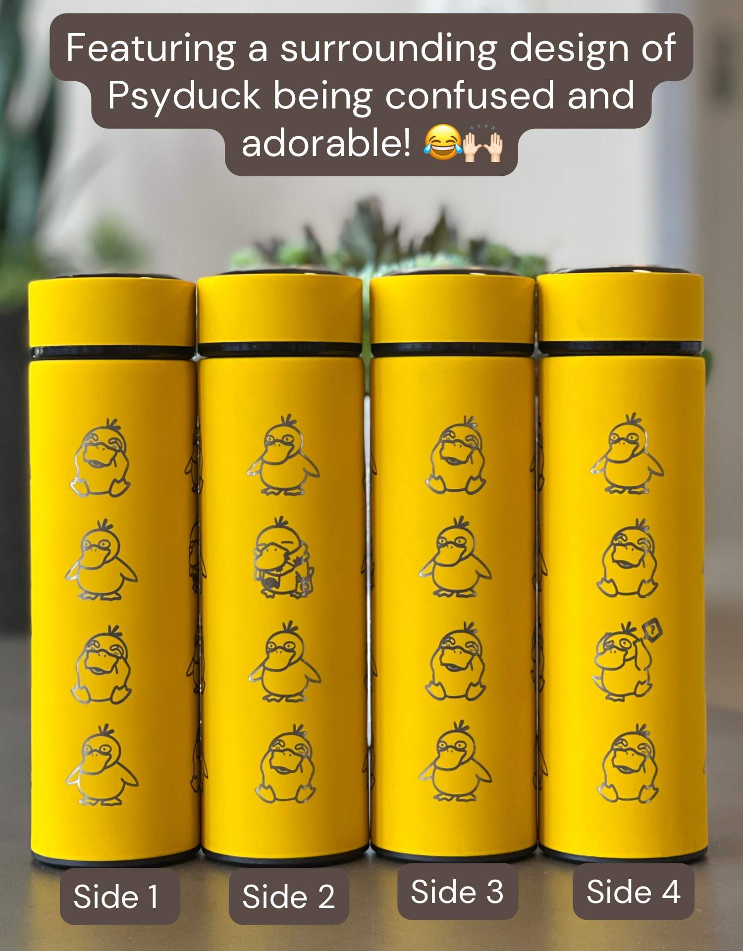 Psyduck Coffee Tumbler Tea Infuser Engraved Waterbottle Travel Mug