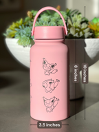 Skitty Water Bottle Engraved Waterbottle with Knitting & Sleeping Skitty, Cute Cat Coffee Tumbler Thermos Flask, Anime Anniversary Gift