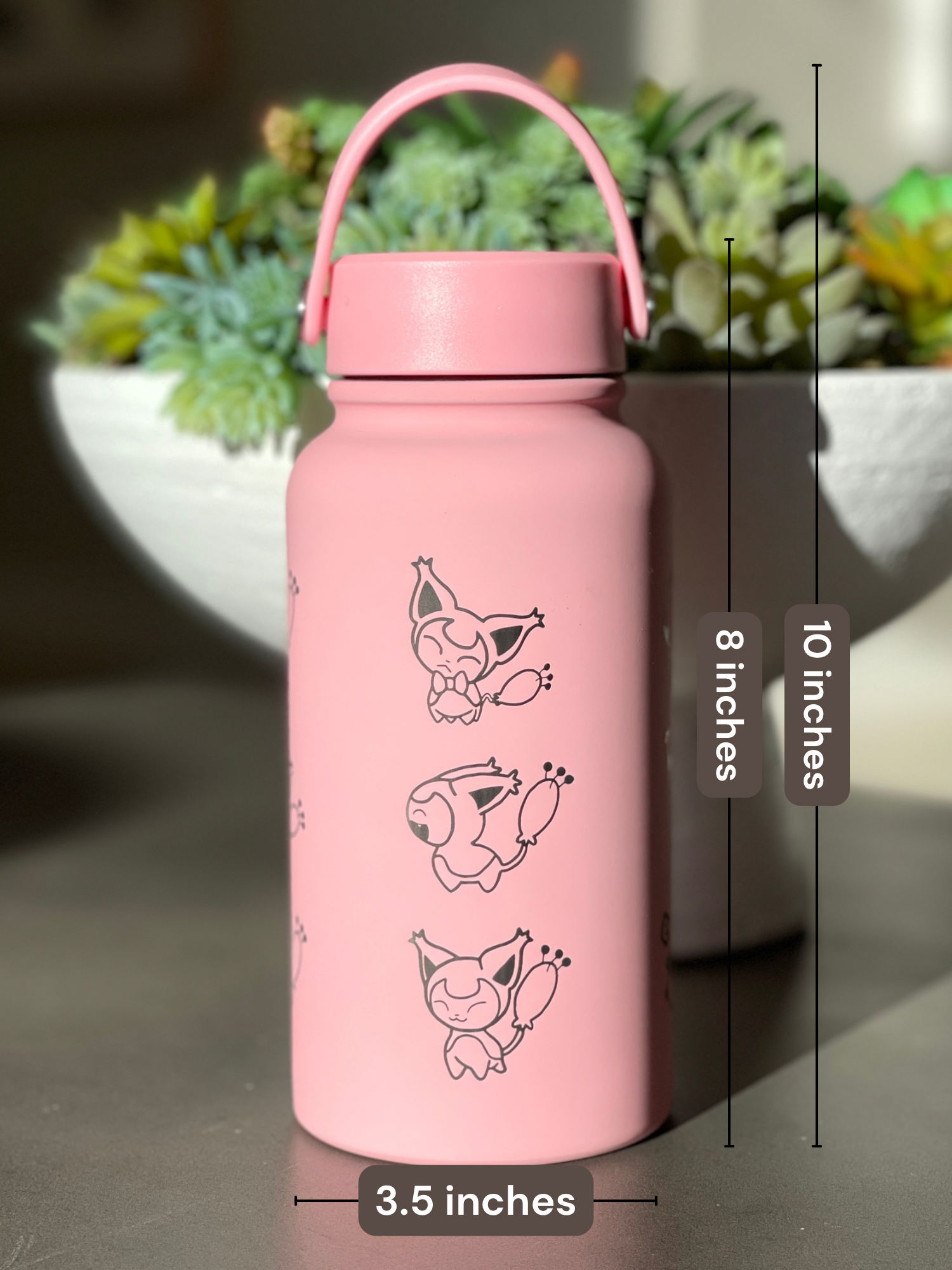 Skitty Water Bottle Engraved Waterbottle with Knitting & Sleeping Skitty, Cute Cat Coffee Tumbler Thermos Flask, Anime Anniversary Gift