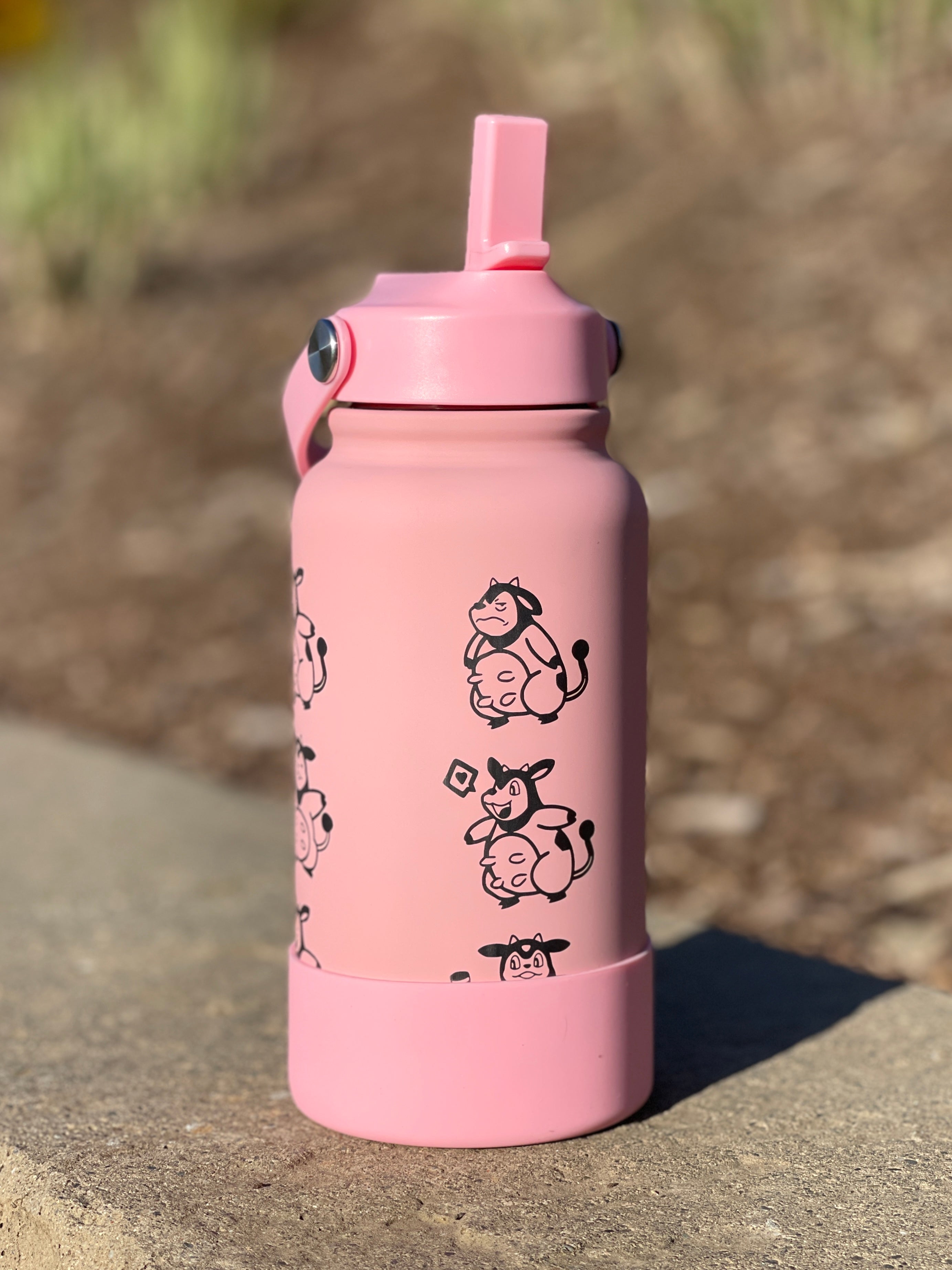 Miltank Water Bottle Engraved Waterbottle Moo Moo Milk & Angry Miltank, Cute Cow Coffee Tumbler Thermos Flask, Gamer Anniversary Gift