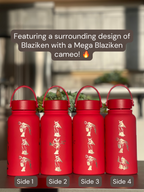 Blaziken Water Bottle Engraved Waterbottle with Mega Blaziken, Hoenn Starter Coffee Tumbler Thermos Flask, Gamer Anniversary Gift