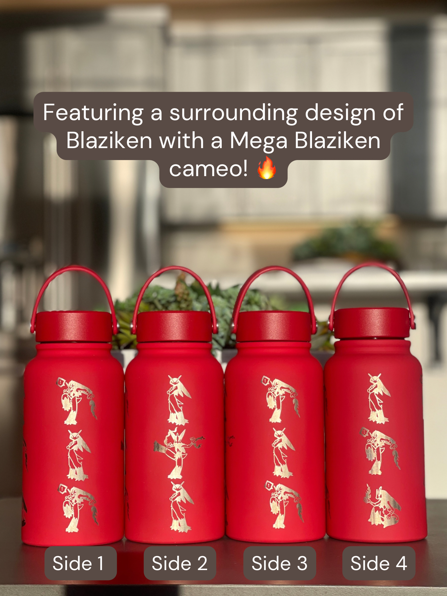 Blaziken Water Bottle Engraved Waterbottle with Mega Blaziken, Hoenn Starter Coffee Tumbler Thermos Flask, Gamer Anniversary Gift