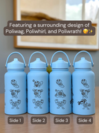 Poliwag Poliwhirl Poliwrath Waterbottle Engraved Water Bottle with Gangster Poliwag & Sleeping Poliwhirl Coffee Tumbler Thermos Flask, Gamer Birthday Gift