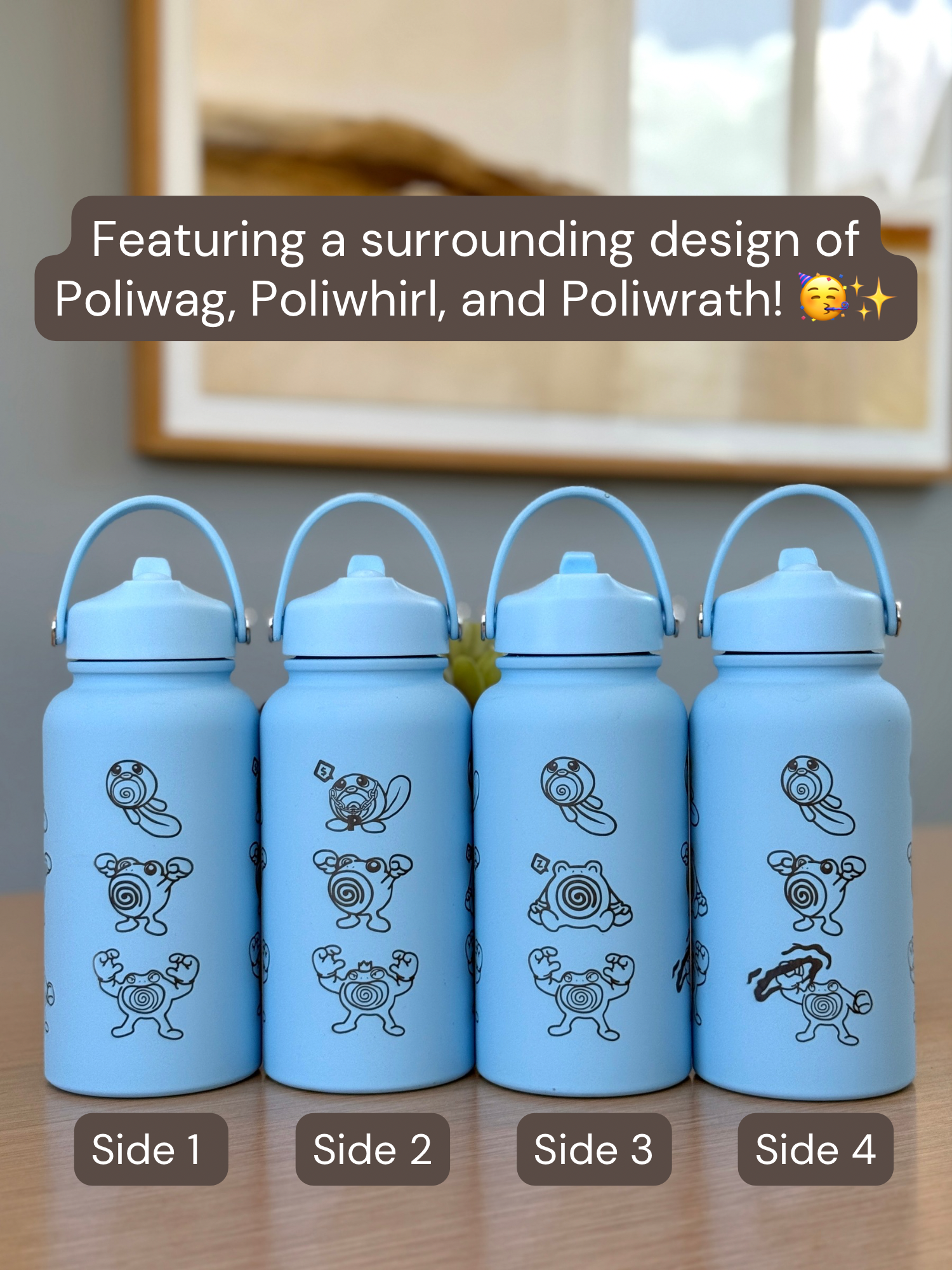 Poliwag Poliwhirl Poliwrath Waterbottle Engraved Water Bottle with Gangster Poliwag & Sleeping Poliwhirl Coffee Tumbler Thermos Flask, Gamer Birthday Gift
