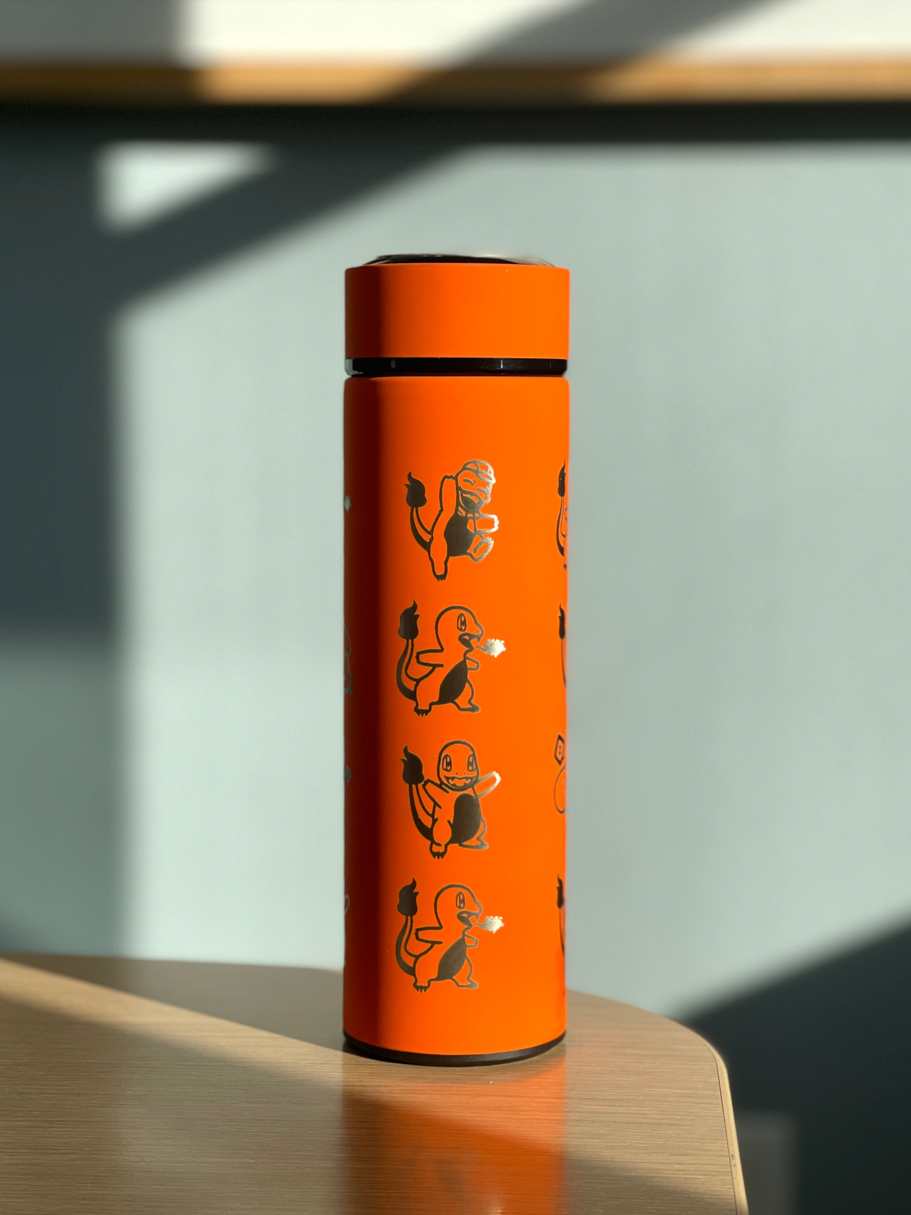Charmander Coffee Tumbler Tea Infuser with Sleeping Charmander Leaf, Kanto Fire Starter Engraved Waterbottle Travel Mug, Anime Fan Gift