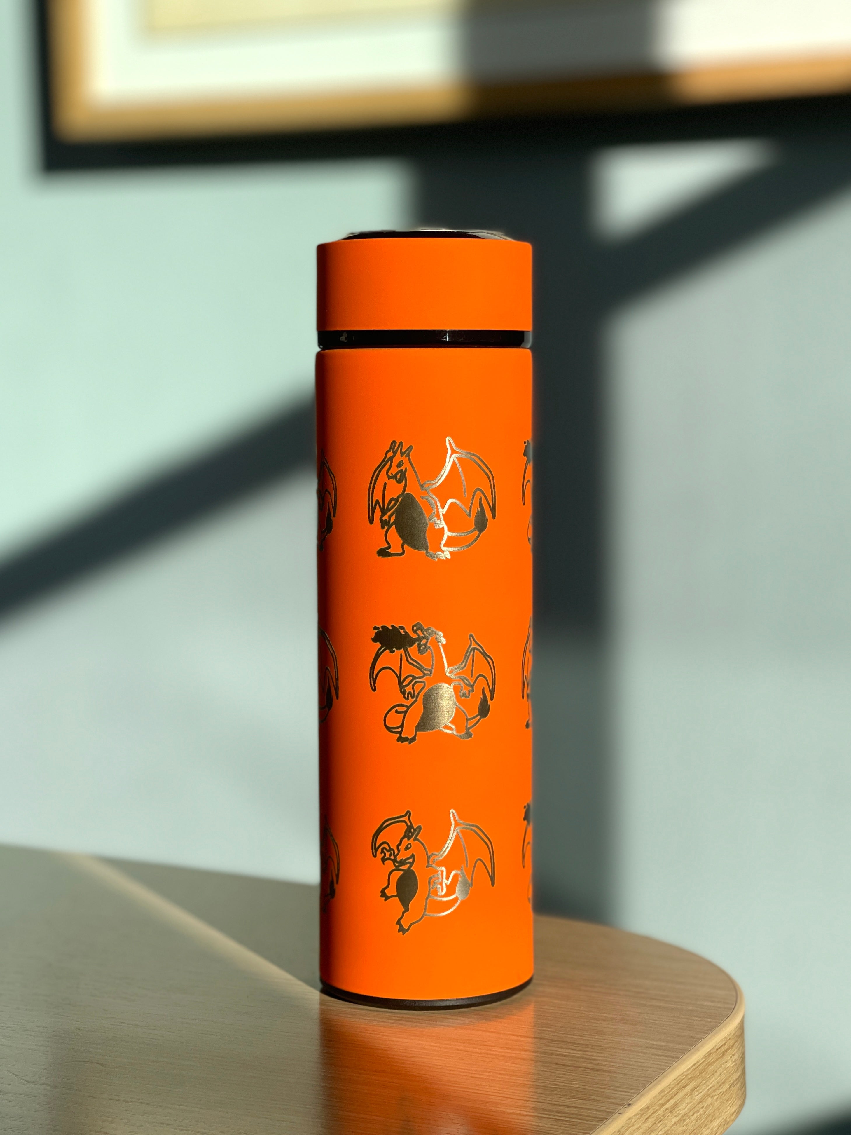 Charizard Coffee Tumbler Tea Infuser with Mega Charizard Y, Kanto Fire Starter Engraved Water Bottle Travel Mug Flask, Gamer Gift