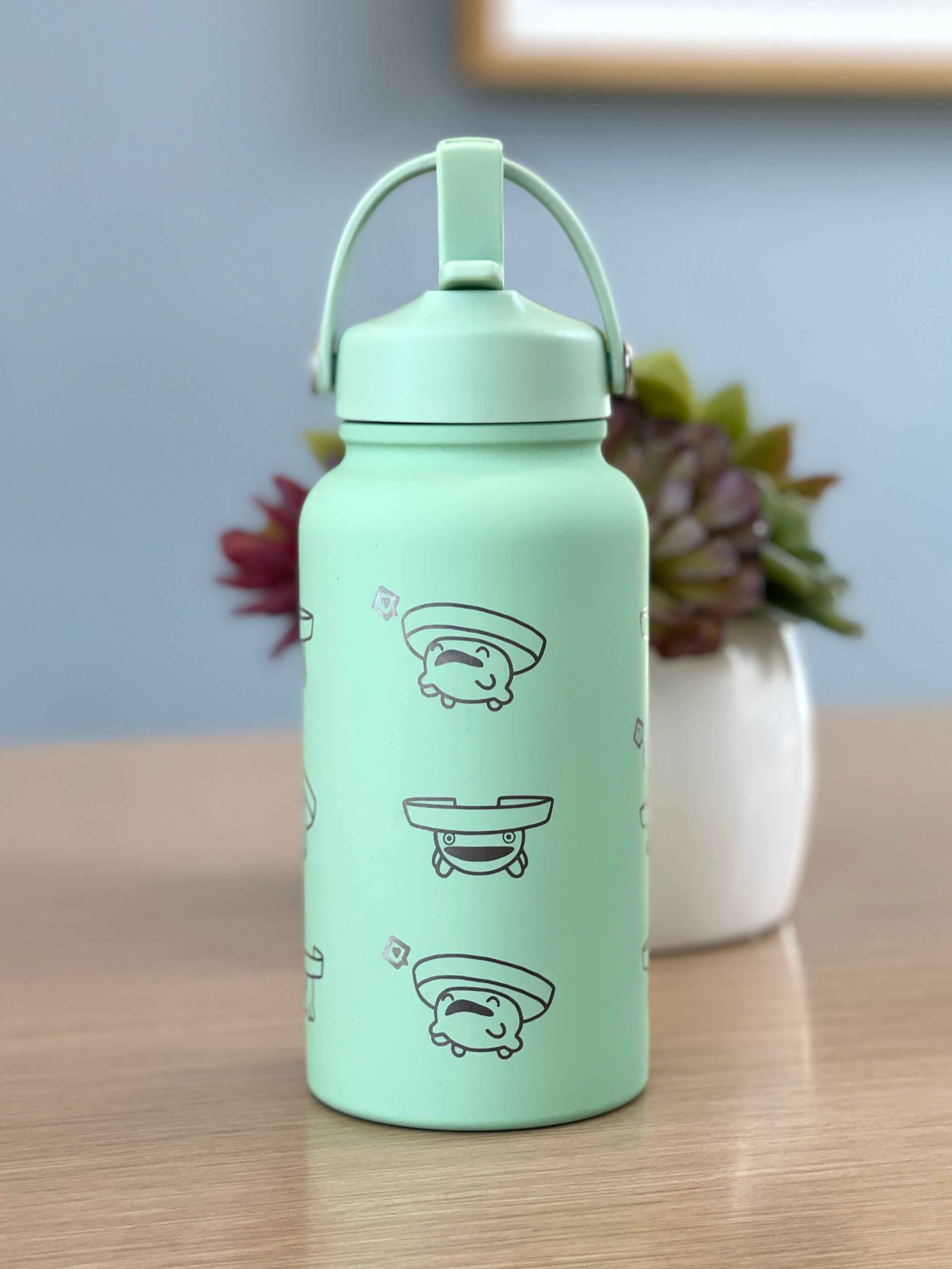 Lotad Water Bottle Engraved Coffee Tumbler, Lotad with Knife Waterbottle Thermos, Funny Meme Anime Fan Birthday Gift