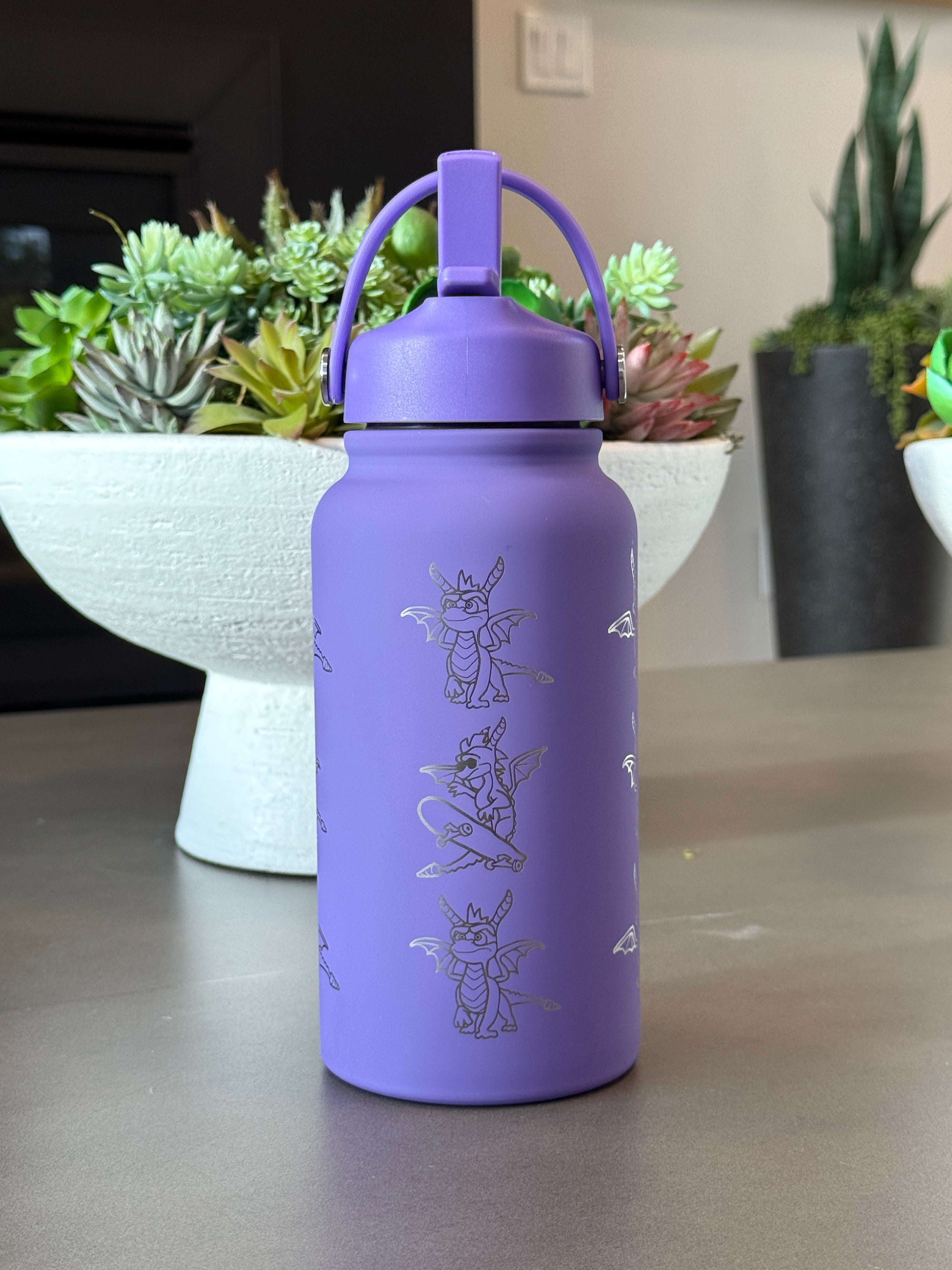 Spyro Water Bottle Engraved Waterbottle with Spyro Wearing Sunglasses Coffee Tumbler Thermos Flask, Gamer Anniversary Gift