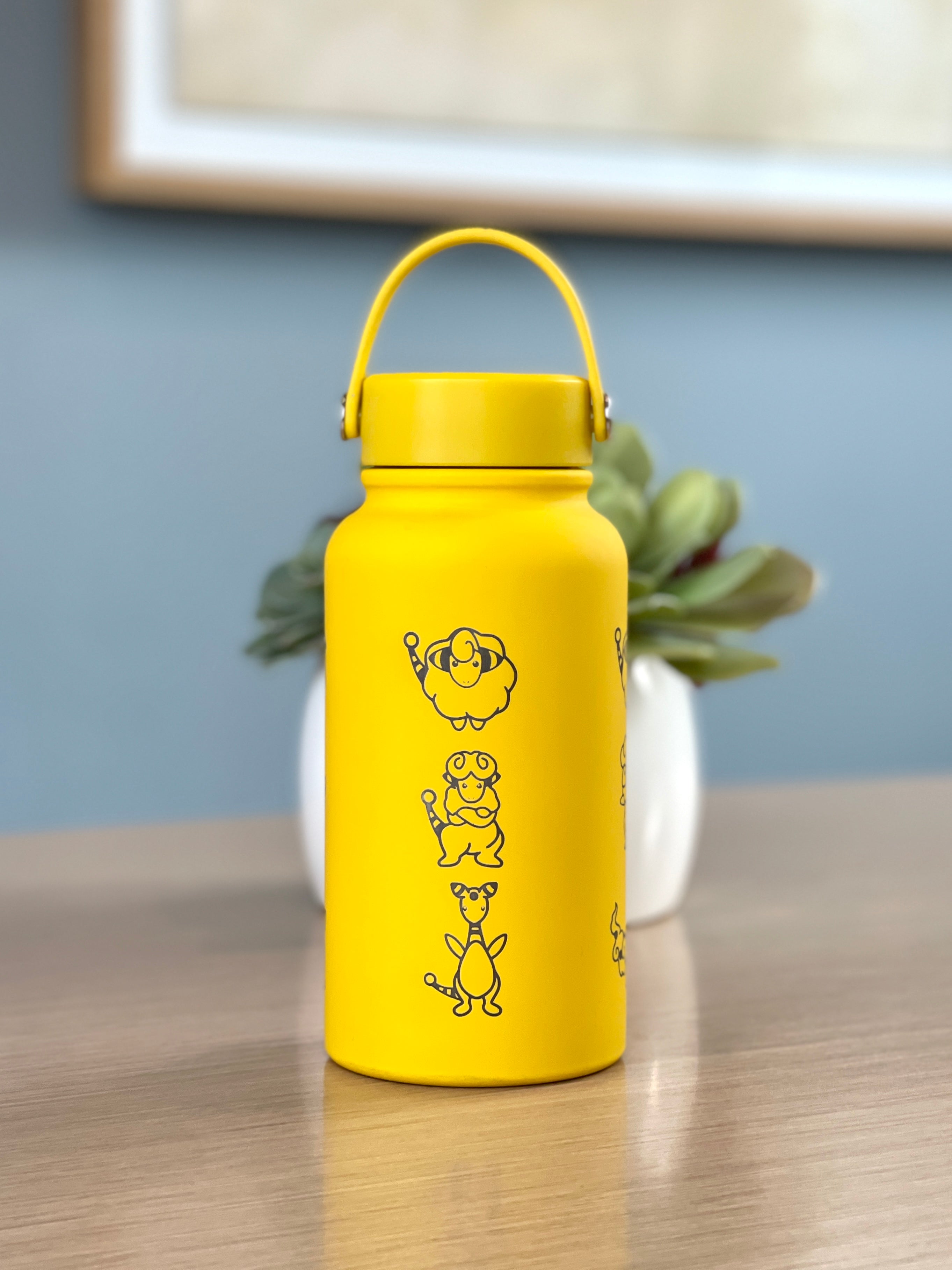 Mareep Flaffy Ampharos Water Bottle Engraved Waterbottle with Mega Ampharos, Mareep Evolution Trio Coffee Tumbler Thermos, Gamer Anniversary Gift
