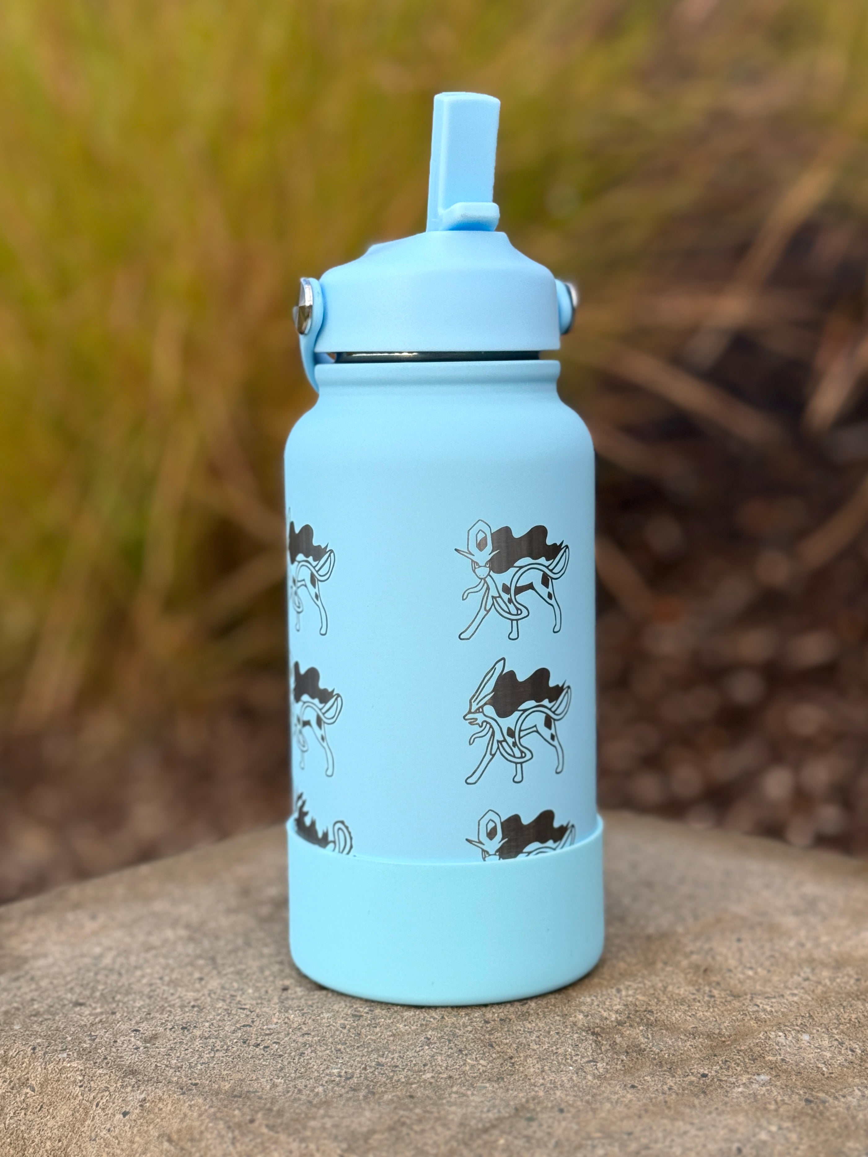 Suicune Water Bottle Engraved Waterbottle with Walking Wake, Johto Legendary Dog Coffee Tumbler Thermos Flask, Gamer Anniversary Gift