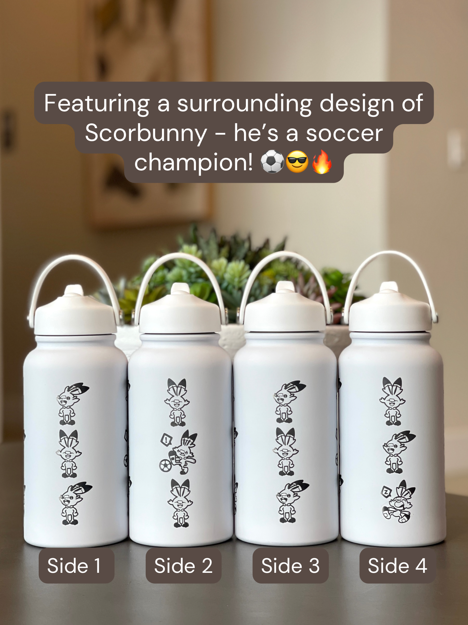 Scorbunny Water Bottle Engraved Coffee Tumbler with Sleeping & Soccer Ball Scorbunny Waterbottle, Galar Fire Starter Thermos Anime Fan Birthday Gift