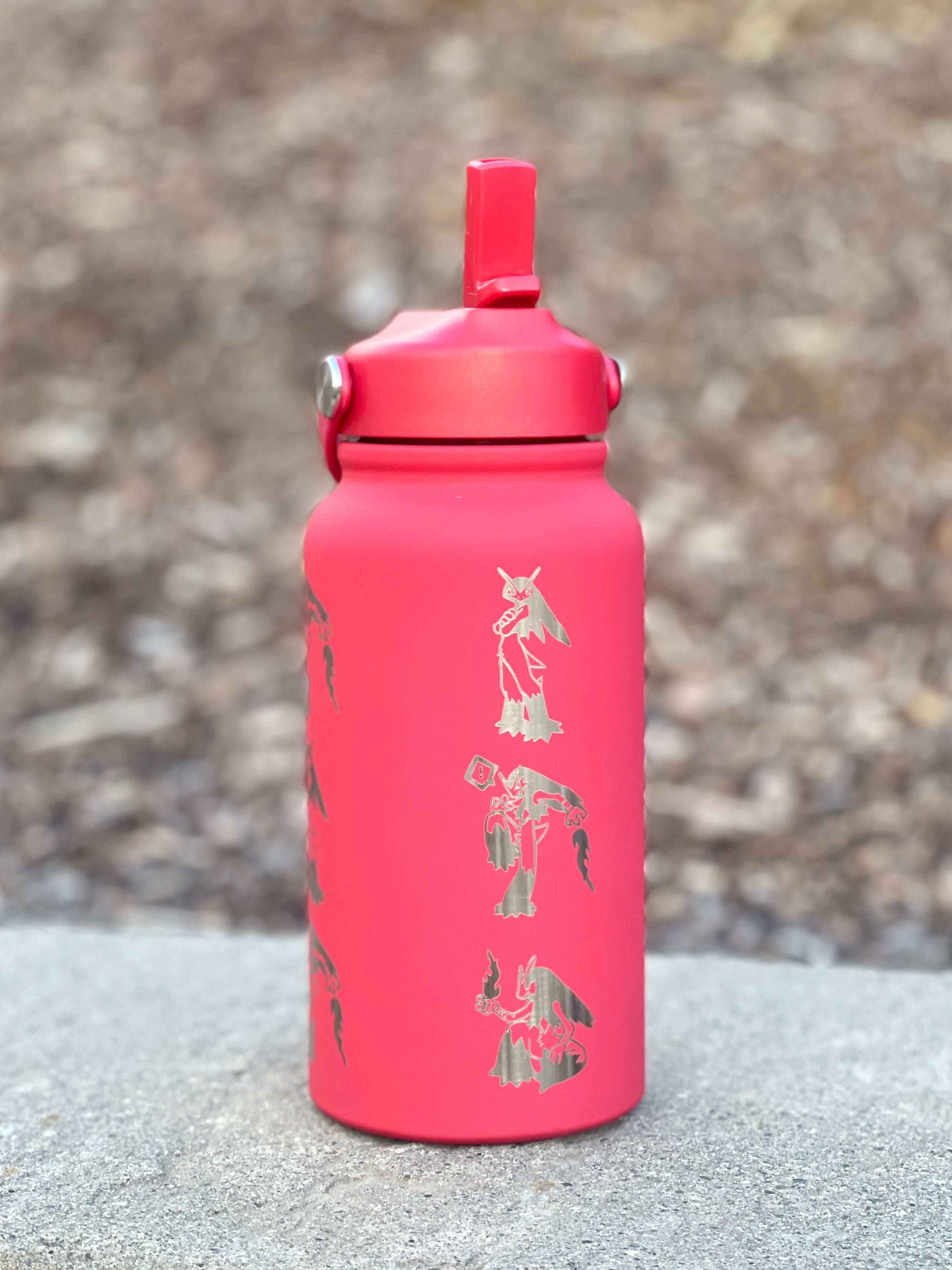 Blaziken Water Bottle Engraved Waterbottle with Mega Blaziken, Hoenn Starter Coffee Tumbler Thermos Flask, Gamer Anniversary Gift