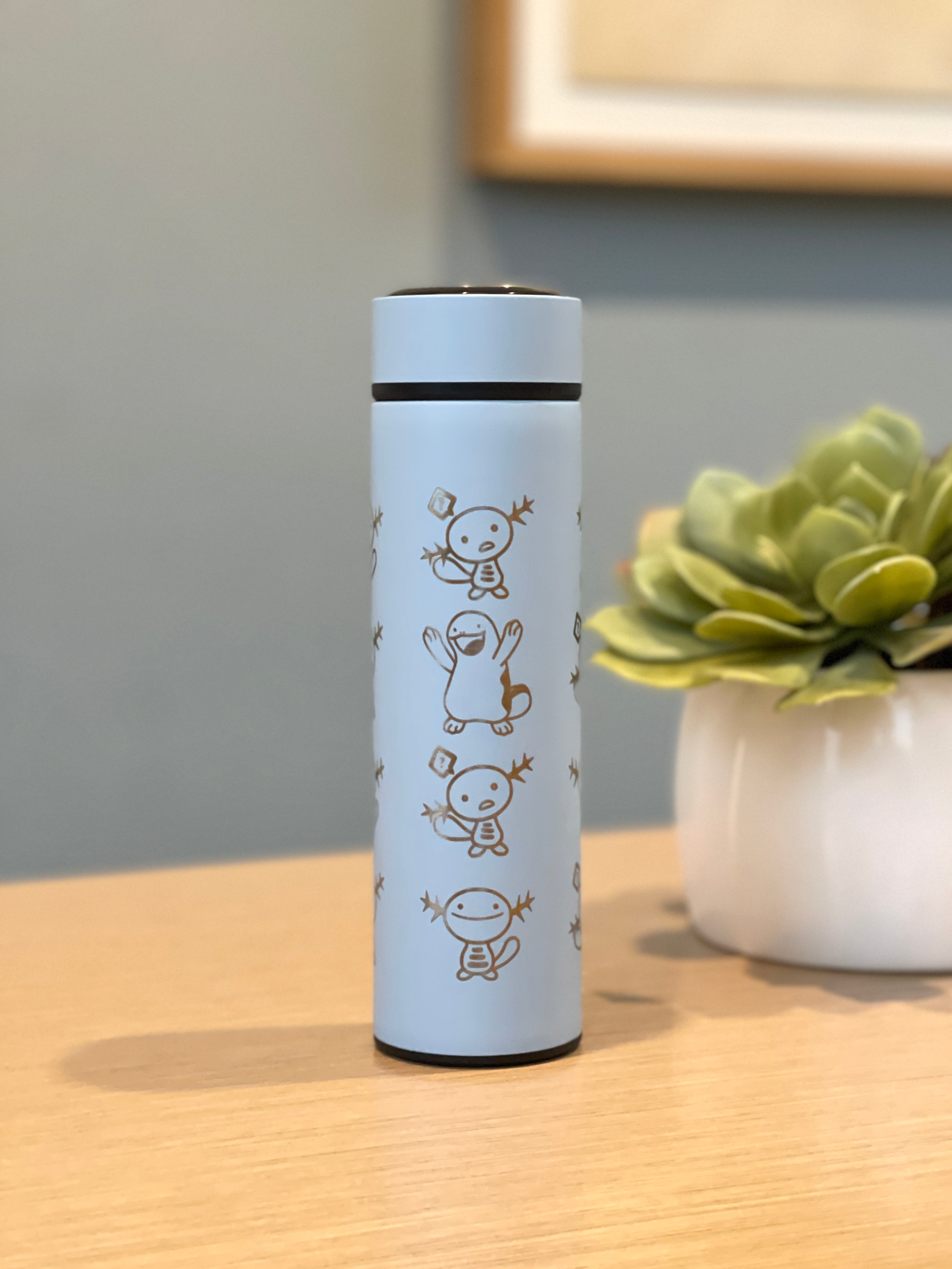Wooper Quagsire Coffee Tumbler Tea Infuser with Beanie Skatebording Wooper, Water Bottle Travel Mug Thermos, Funny Anime Fan Gift