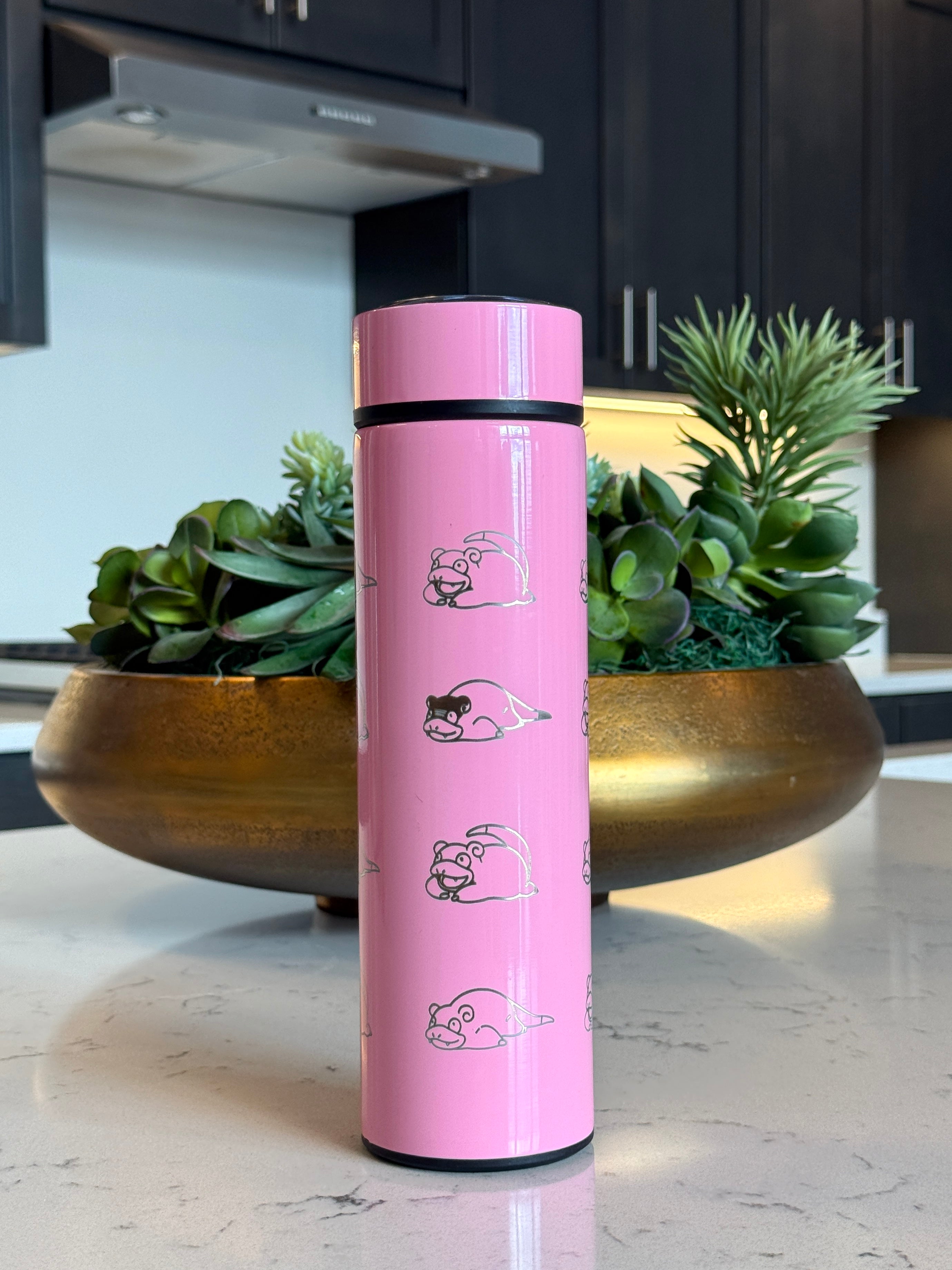Slowpoke Coffee Tumbler Tea Infuser with Galarian Slowpoke and Detective Hat Water Bottle Travel Mug, Anime Fan Gift
