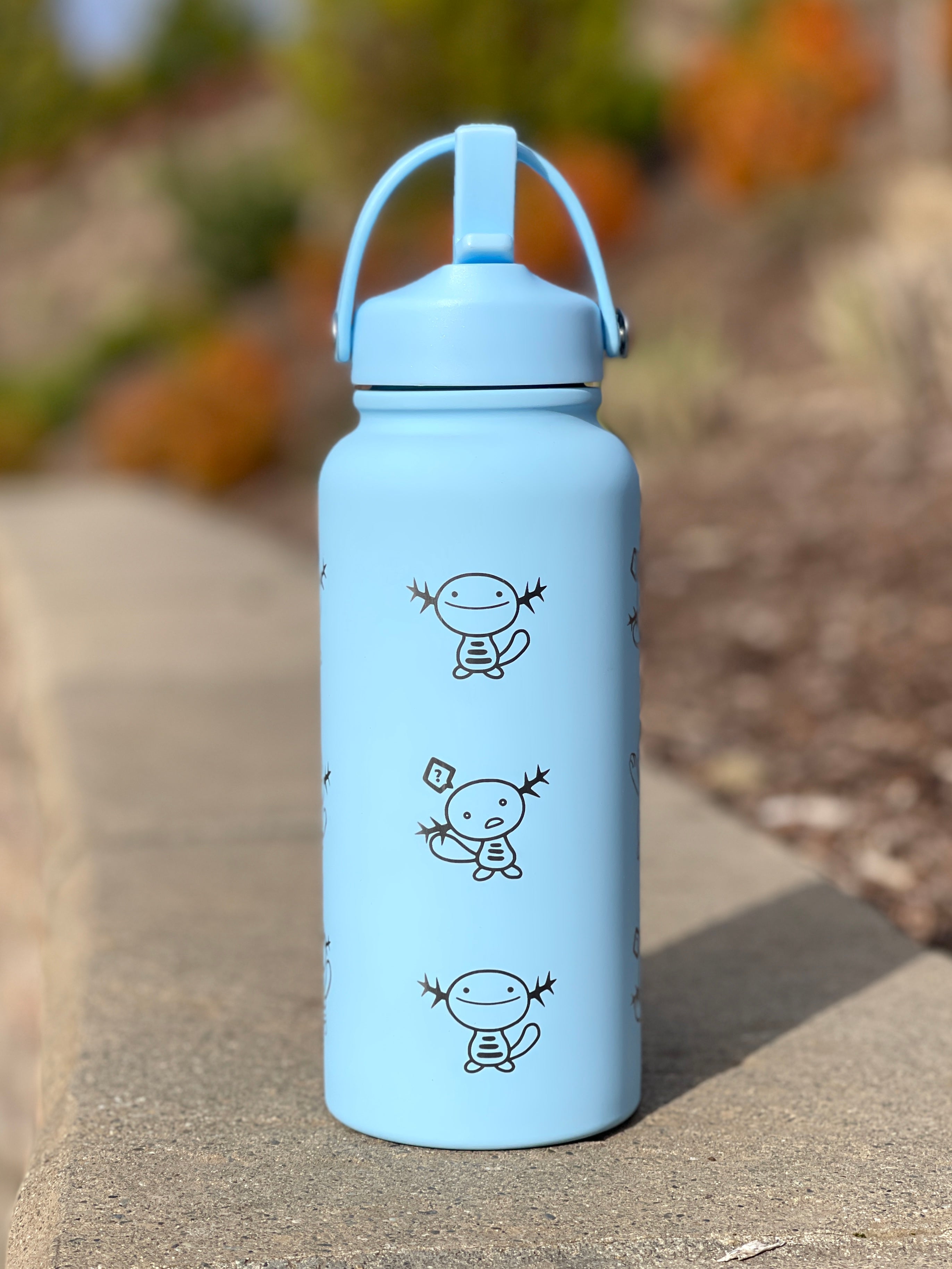 Wooper Quagsire Water Bottle Engraved Coffee Tumbler, Beanie Skatebording Wooper Waterbottle Travel Mug Thermos, Anime Fan Birthday Gift