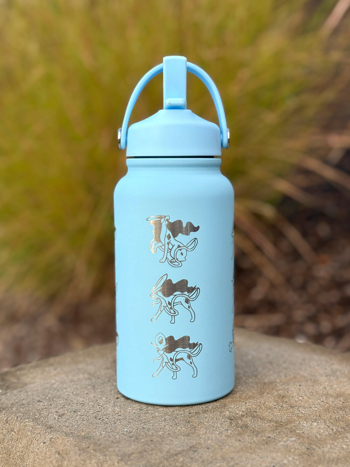 Suicune Water Bottle Engraved Waterbottle with Walking Wake, Johto Legendary Dog Coffee Tumbler Thermos Flask, Gamer Anniversary Gift