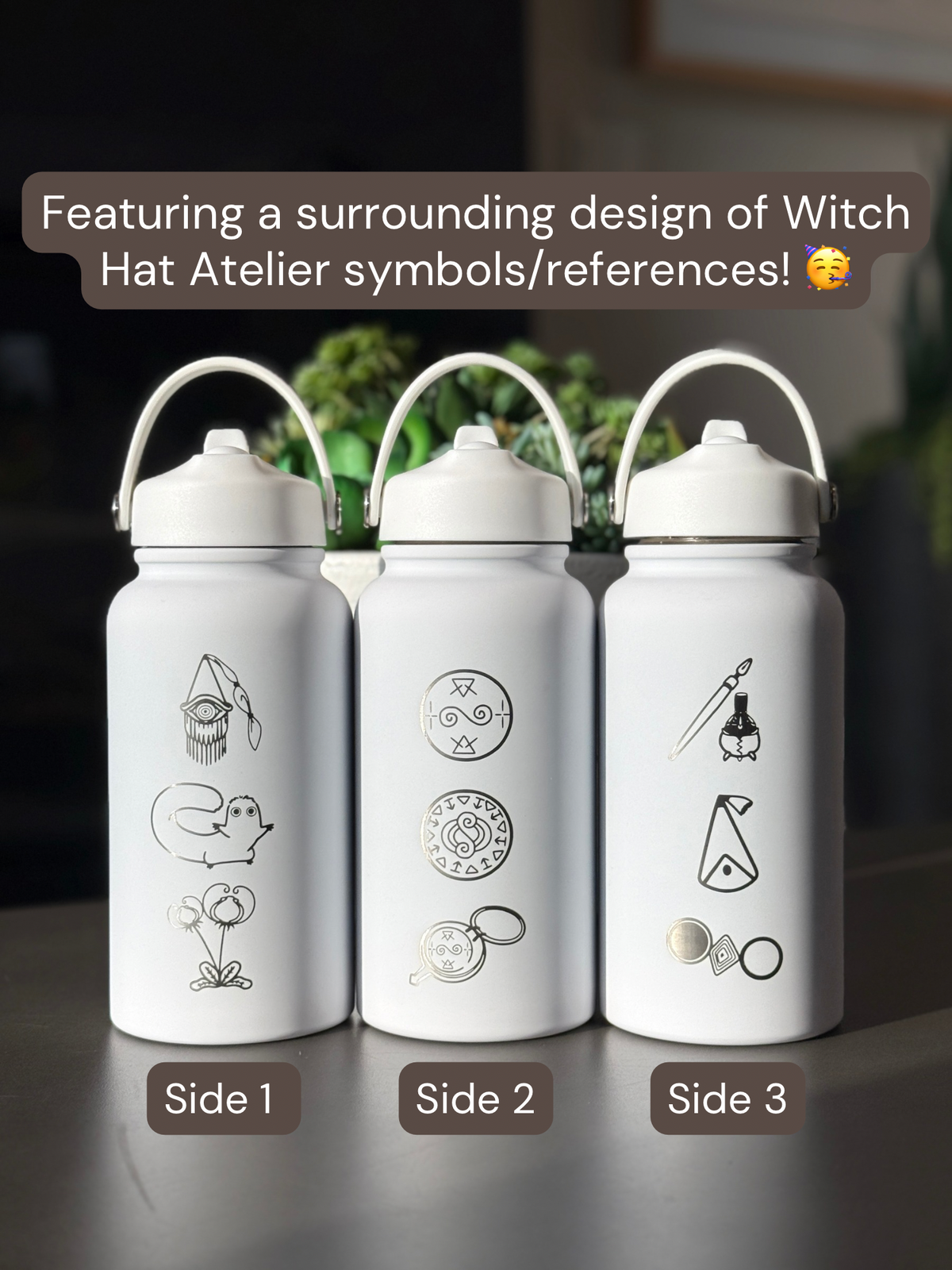 Witch Hat Atelier Water Bottle Engraved Coffee Tumbler, Iguin Rainflinger Palm Quire Symbol Brushbuddy Diadem Herb Quifrey Glasses, Anime Fan Birthday Gift