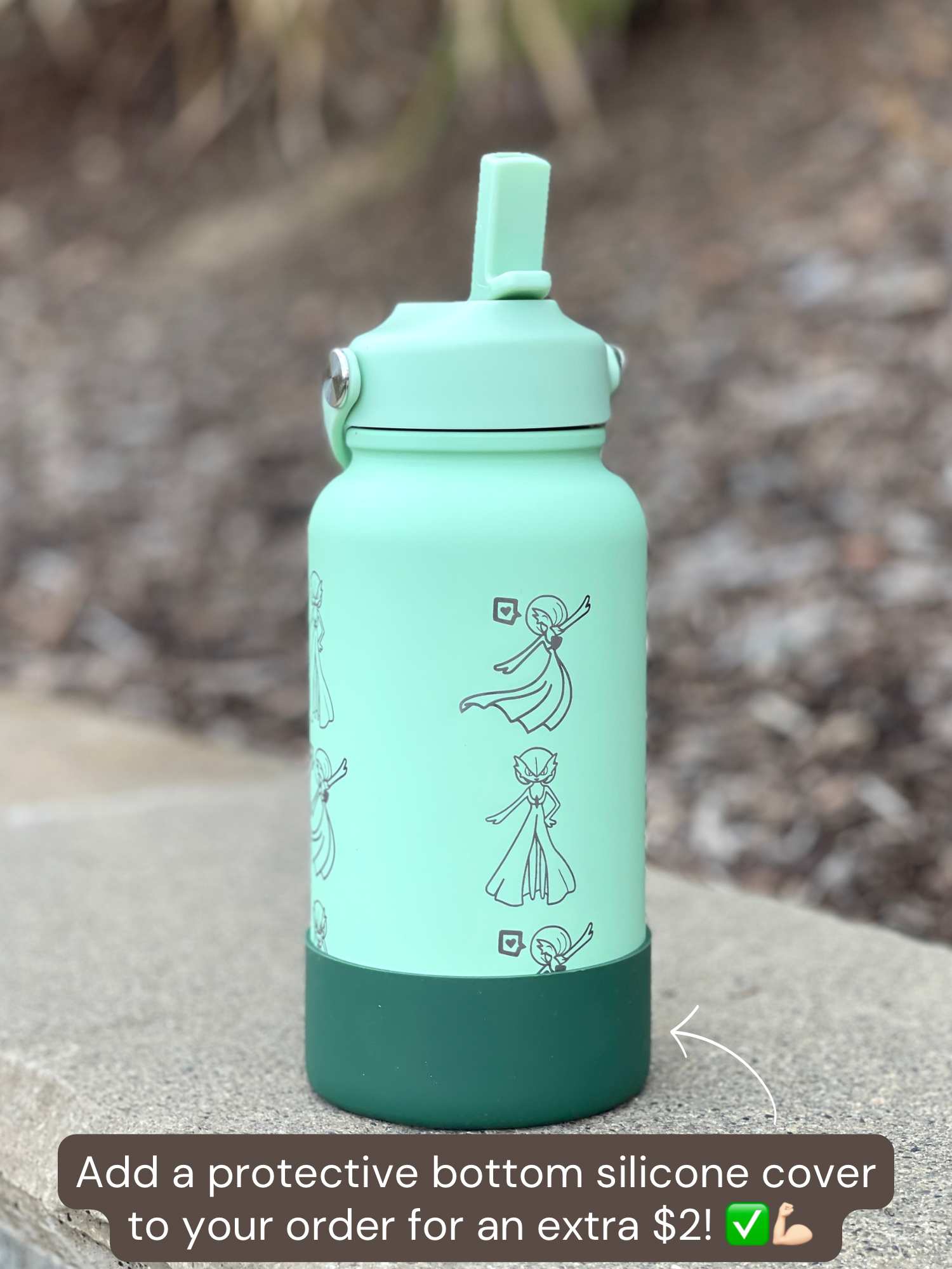 Gardevoir Water Bottle Engraved Coffee Tumbler with Mega Gardevoir Moonblast Waterbottle, Psychic Fairy Thermos Anime Fan Birthday Gift