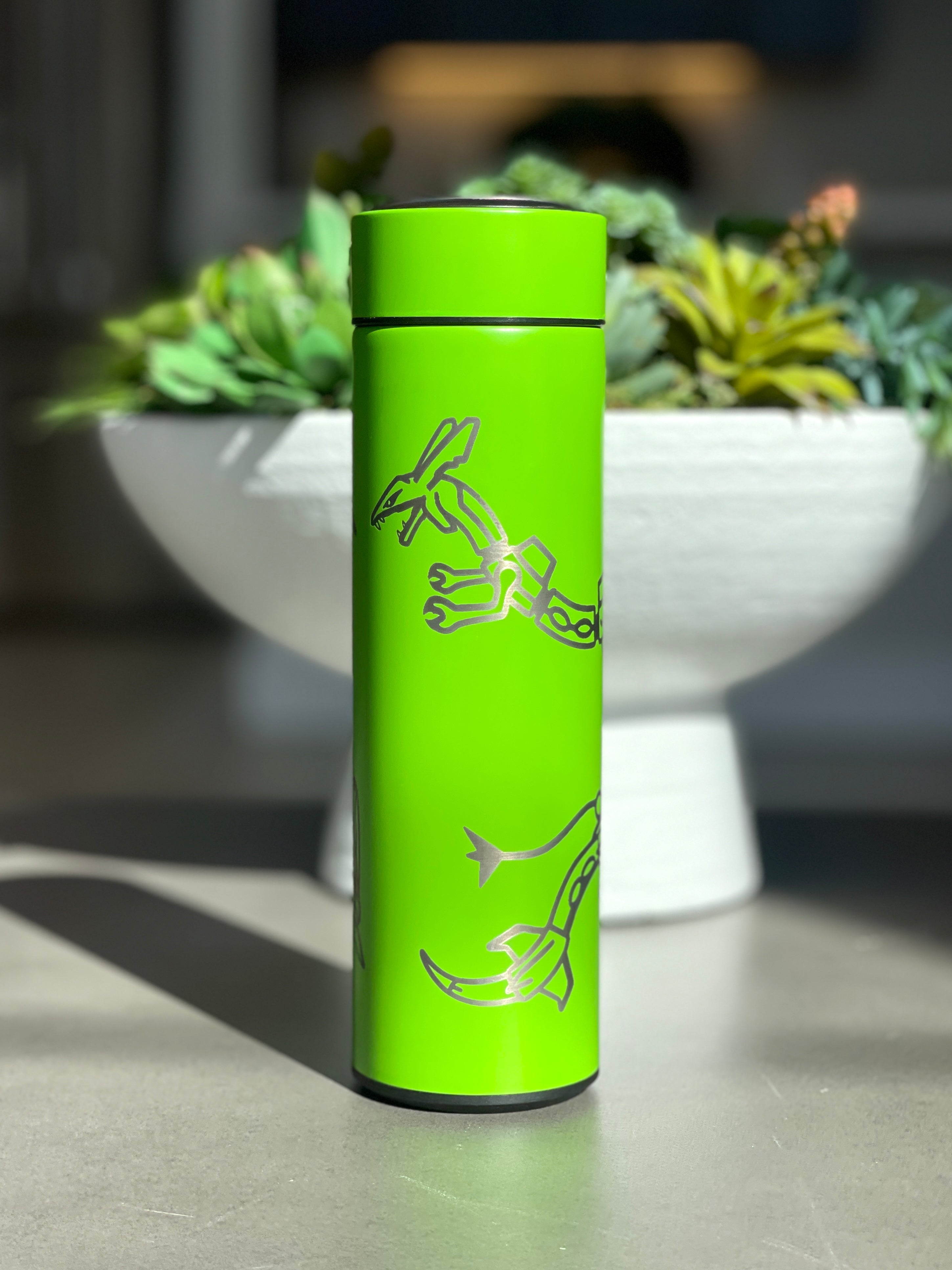 Rayquaza & Mega Rayquaza Coffee Tumbler Tea Infuser, Black Shiny Rayquaza Water Bottle, Legendary Dragon Travel Mug, Anime Fan Gift