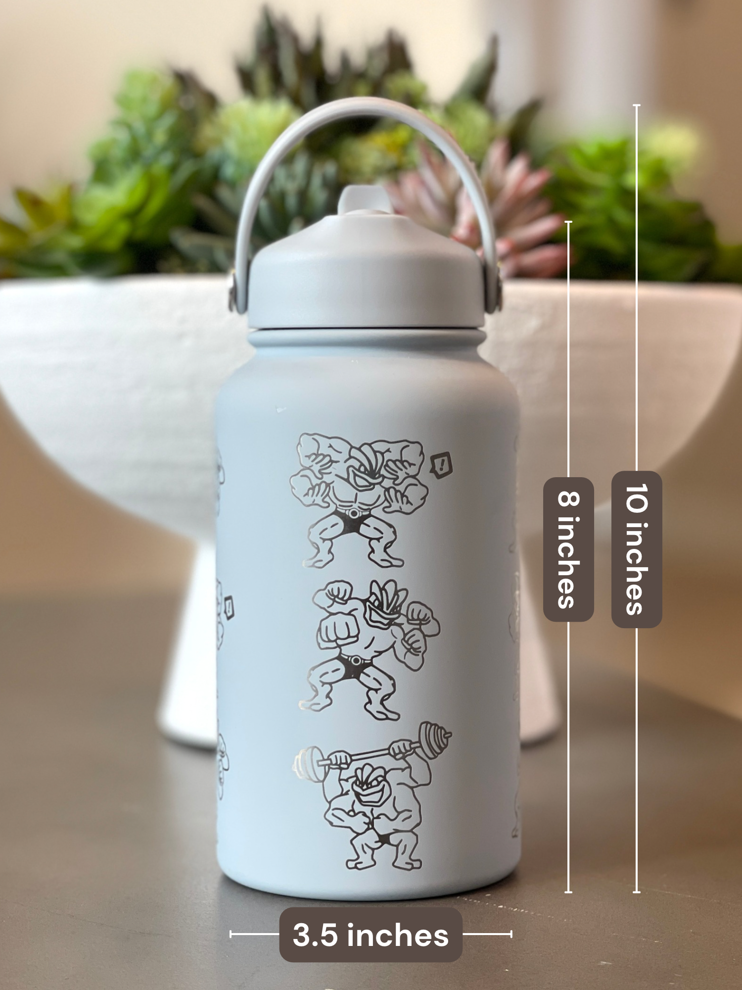 Machamp Water Bottle Engraved Coffee Tumbler with Gigantamax Machamp & Weights Waterbottle Thermos Anime Fan Birthday Gift