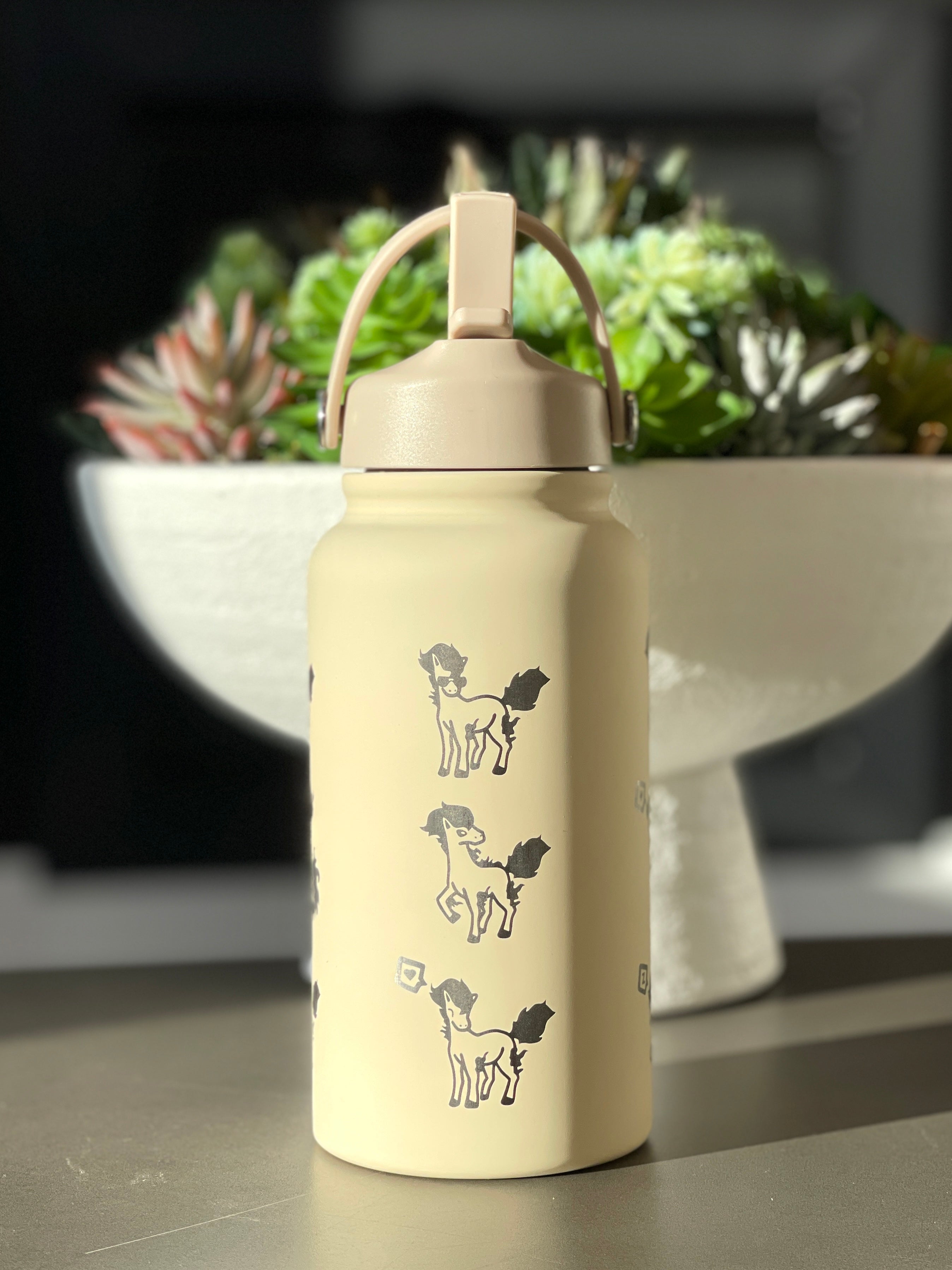 Ponyta Rapidash Water Bottle Engraved Waterbottle with Sleeping & Sunglasses Ponyta Coffee Tumbler Thermos Flask, Gamer Anniversary Gift