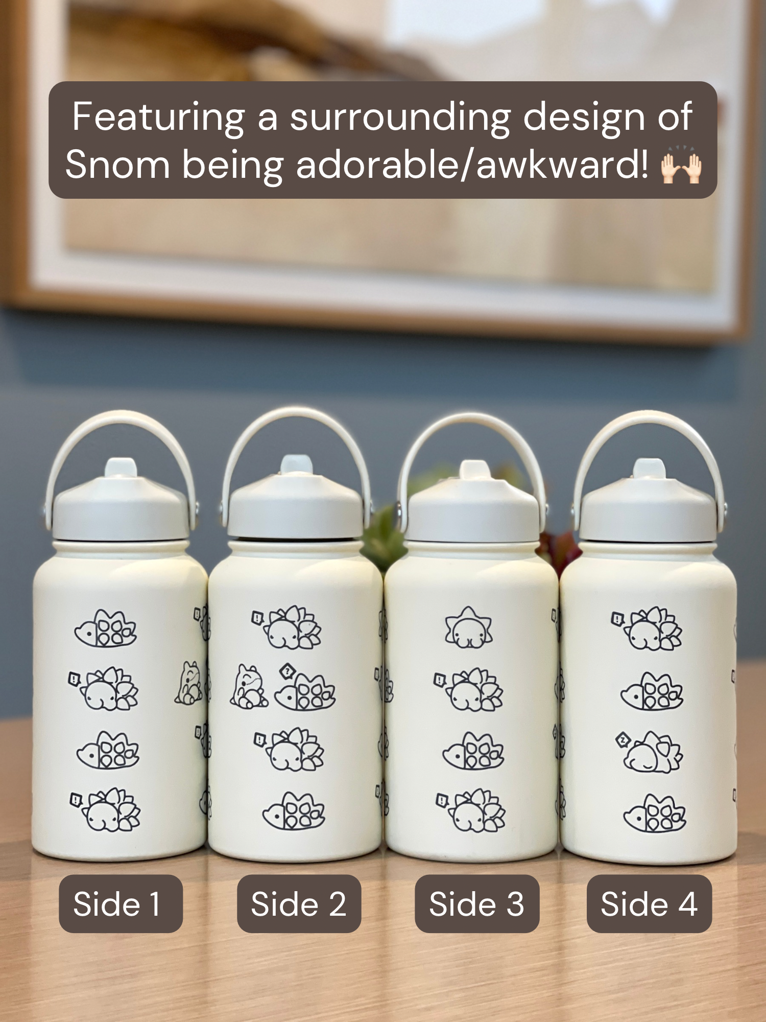 Snom Water Bottle Engraved Coffee Tumbler Straw Waterbottle, Snom with Substitute, Cute Ice Bug Thermos Anime Fan Birthday Gift