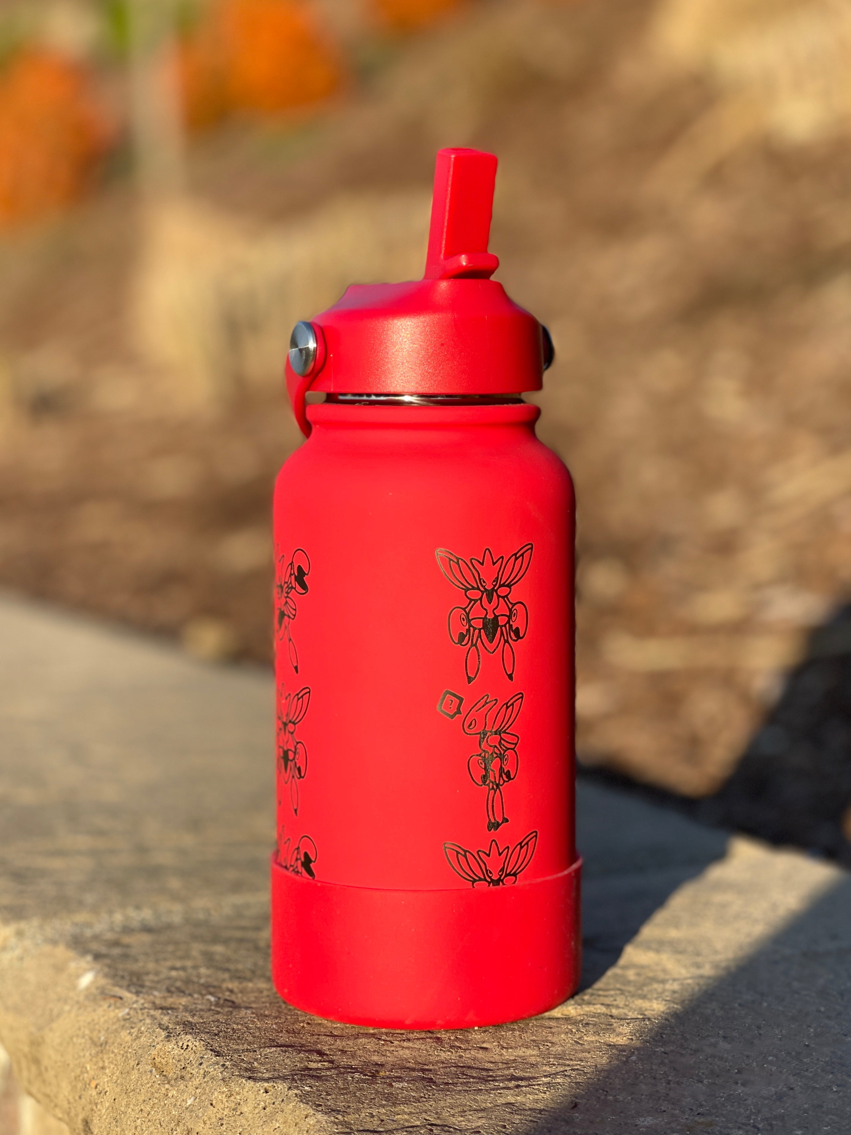 Scizor Water Bottle Engraved Waterbottle with Mega Scizor, Johto Bug Steel Coffee Tumbler Thermos Flask, Gamer Anniversary Gift