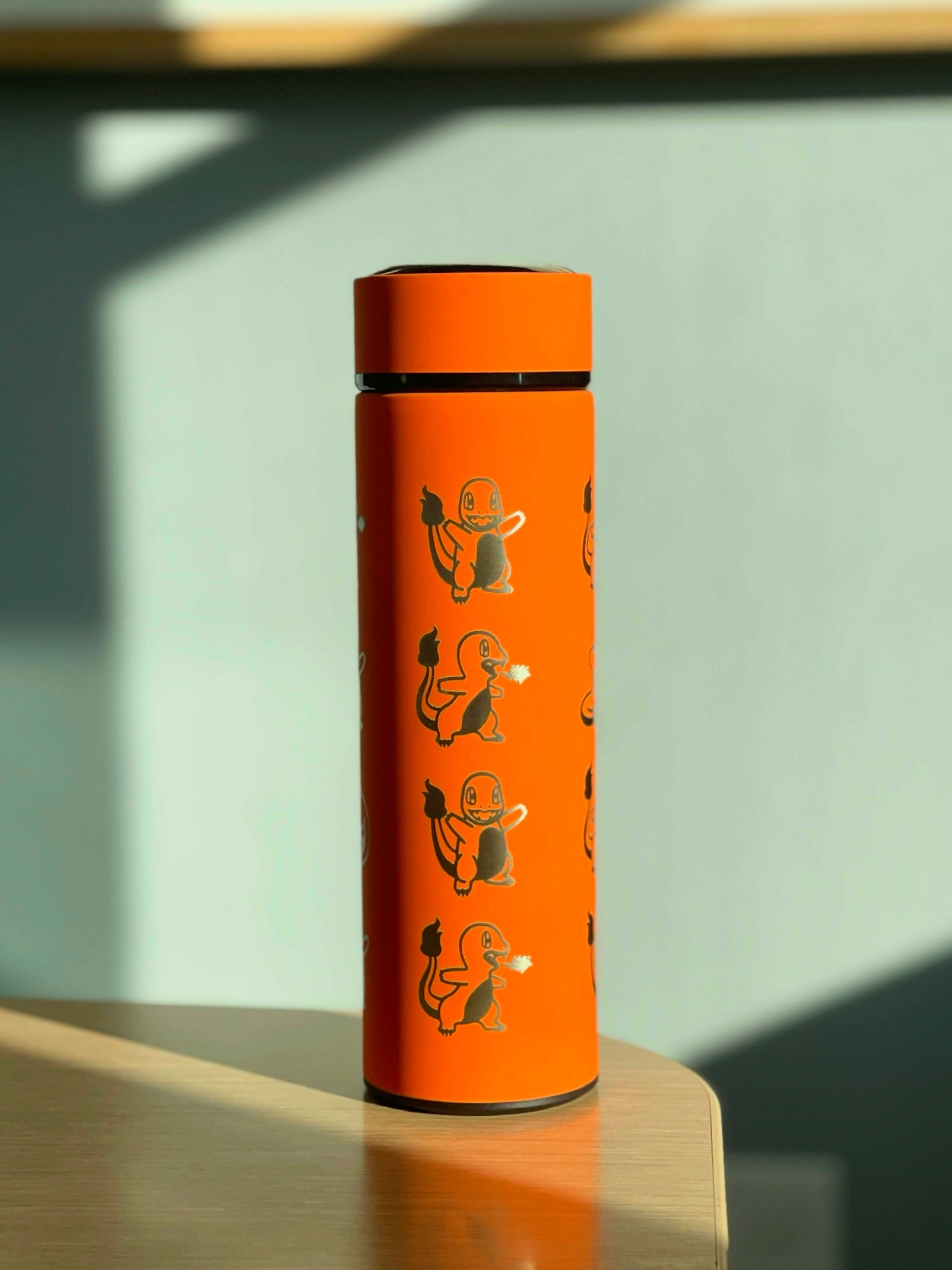 Charmander Coffee Tumbler Tea Infuser with Sleeping Charmander Leaf, Kanto Fire Starter Engraved Waterbottle Travel Mug, Anime Fan Gift