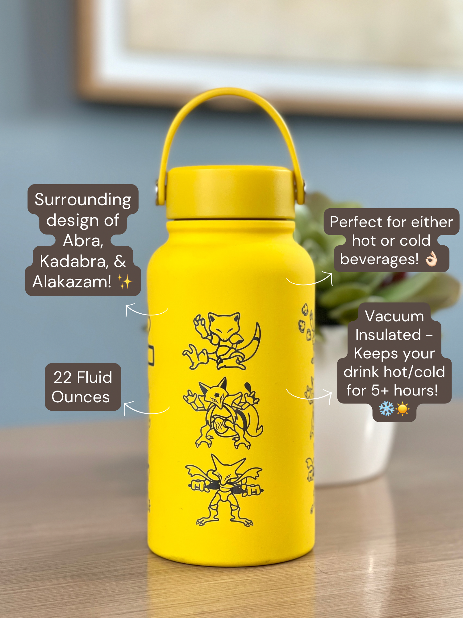 Abra Kadabra Alakazam Water Bottle Engraved Waterbottle with Mega Alakazam, Abra Evolution Trio Coffee Tumbler Travel Mug, Gamer Anniversary Gift
