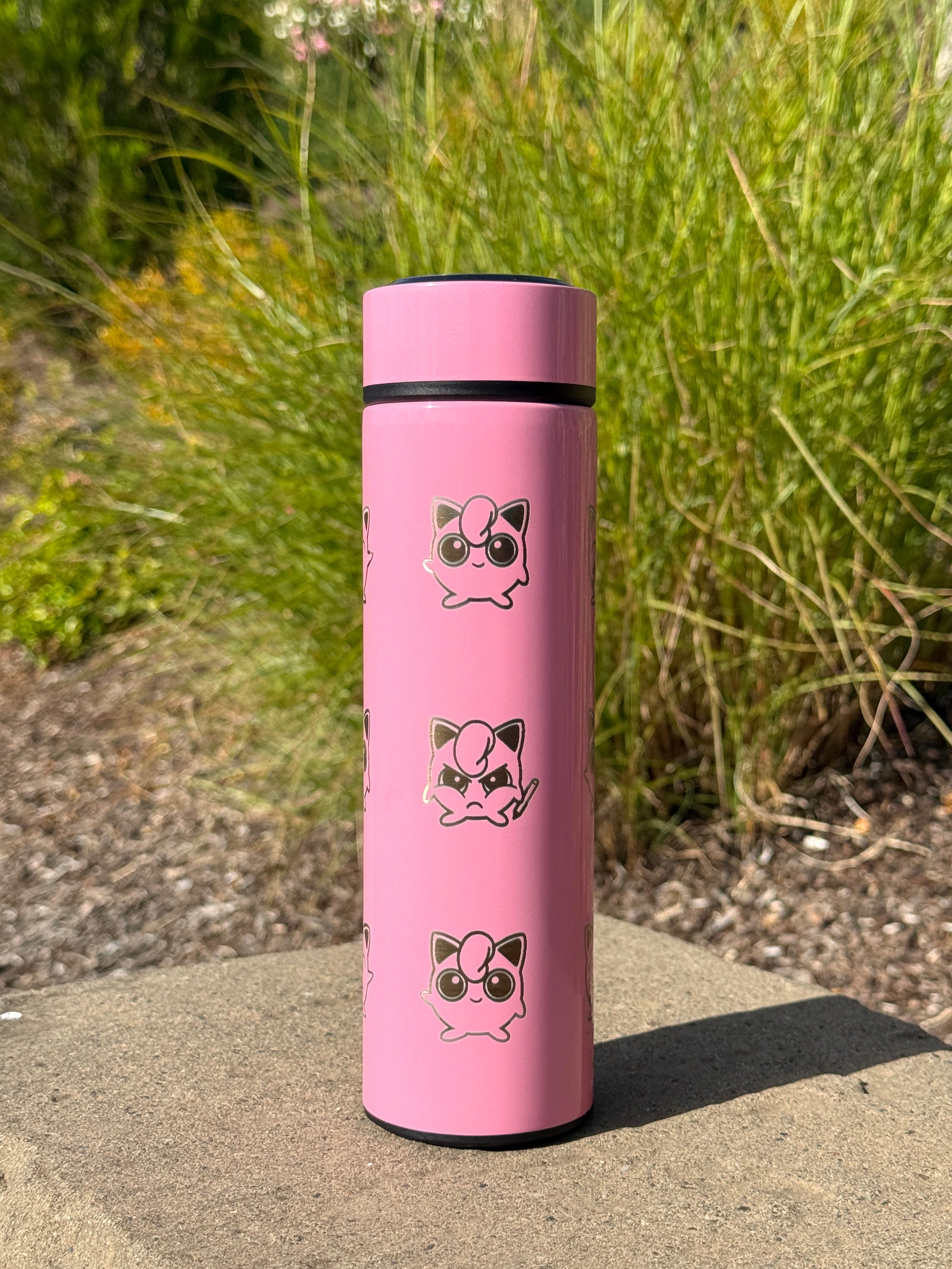 Jigglypuff Coffee Tumbler Tea Infuser with Singing & Angry Jigglypuff with Marker Water Bottle Travel Mug, Anime Fan Gifti